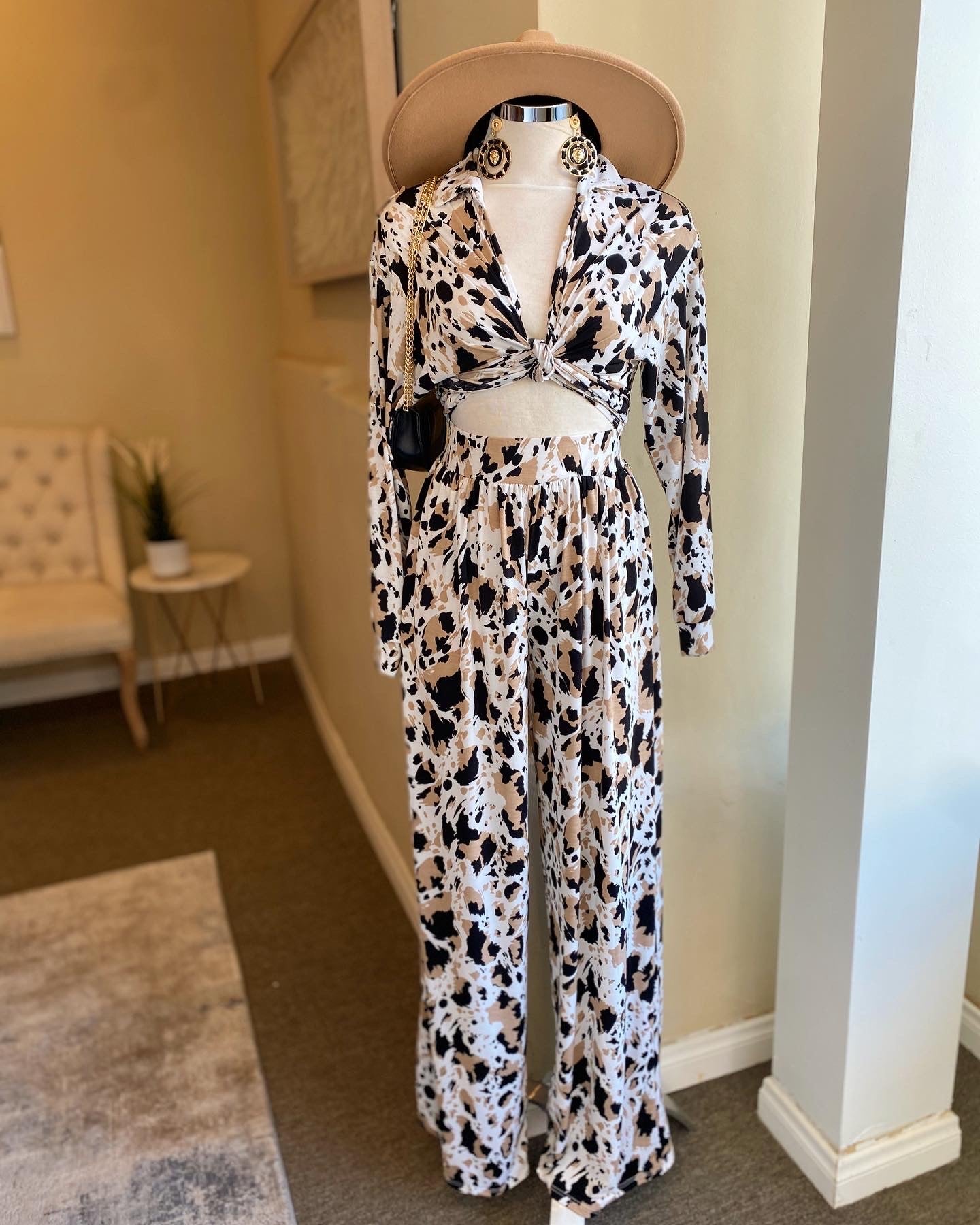 Front Tye Printed Wide Leg Set
