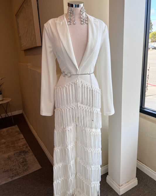 V Neck Fringe Button Jumpsuit