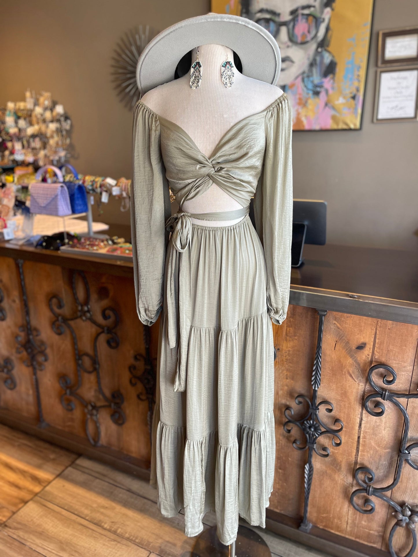 Self Tie Maxi Ruffle Dress