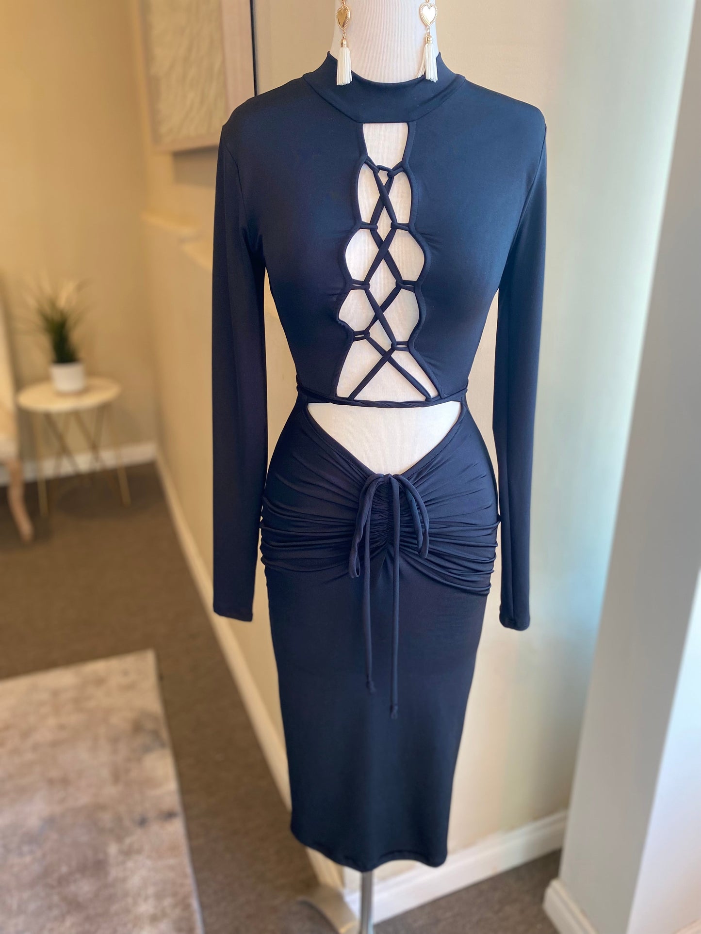 Front Spaghetti Zipper Pencil Dress
