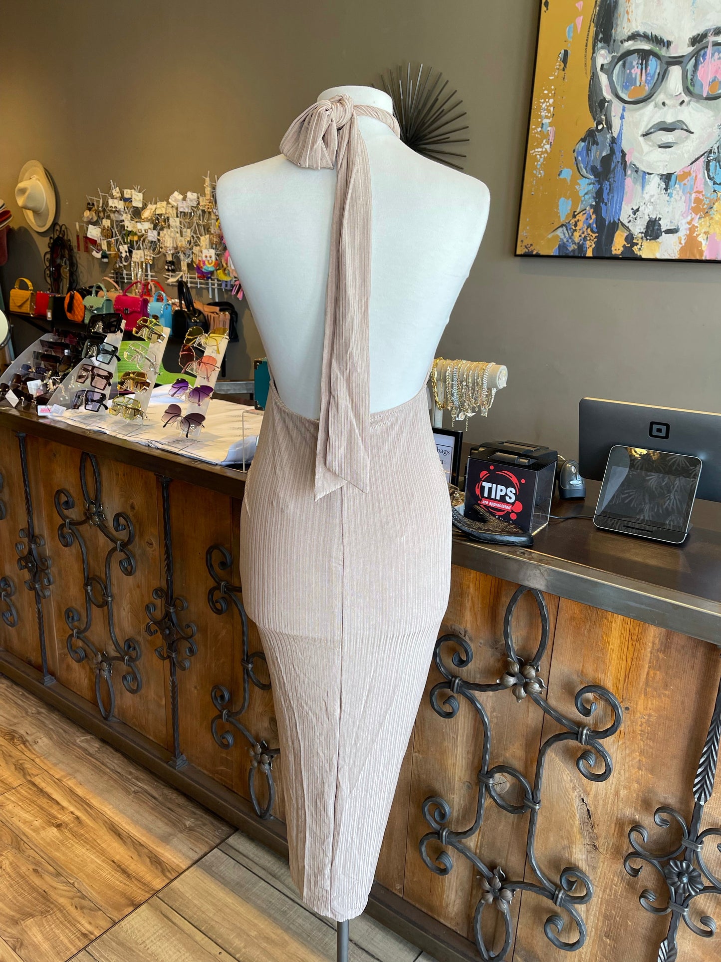 Halter Scrunge Split Dress FINAL SALE