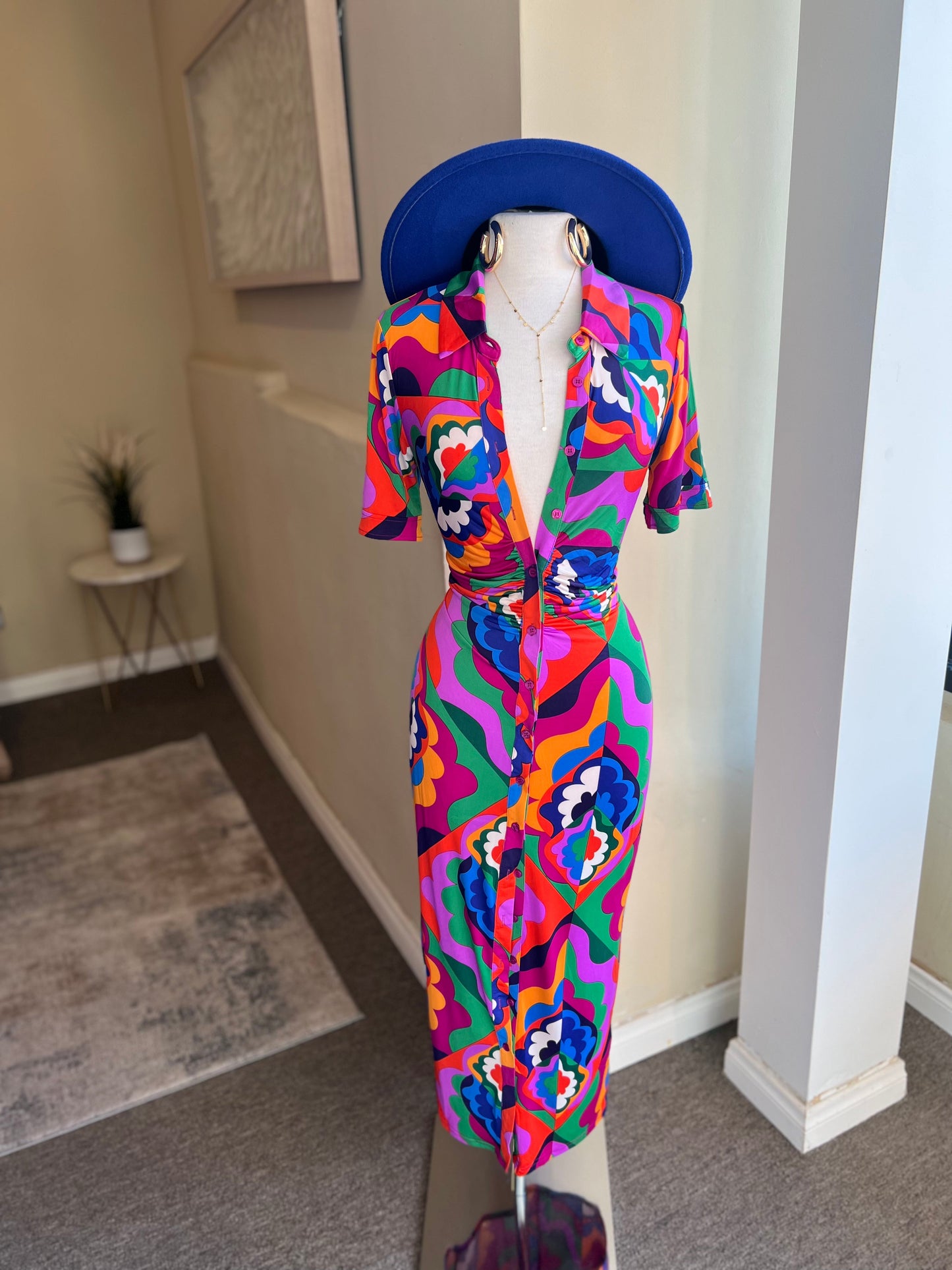 Half Sleeve Front Button Down Dress