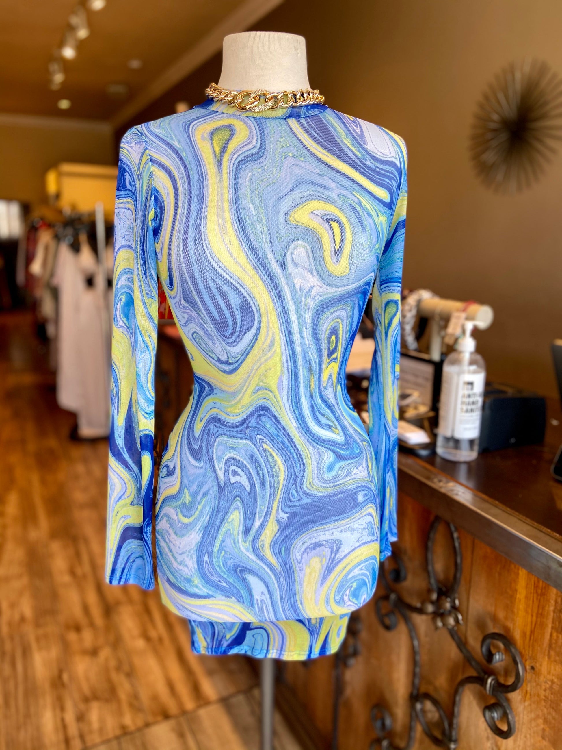 mesh marble dress Whistles Batik Marble Mesh Dress Blue/Multi Size 0