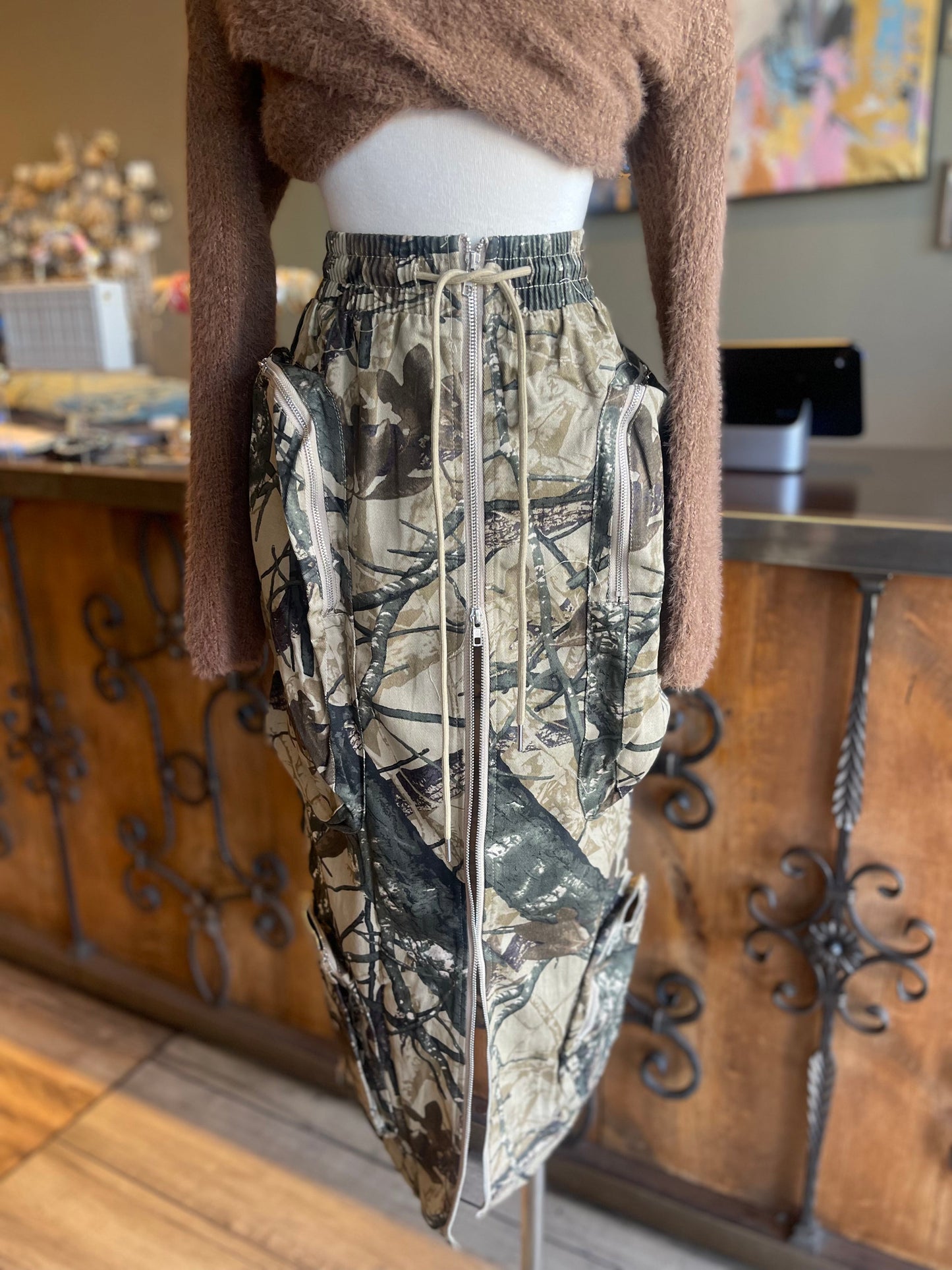 Printed Cargo Skirt W/ Pockets