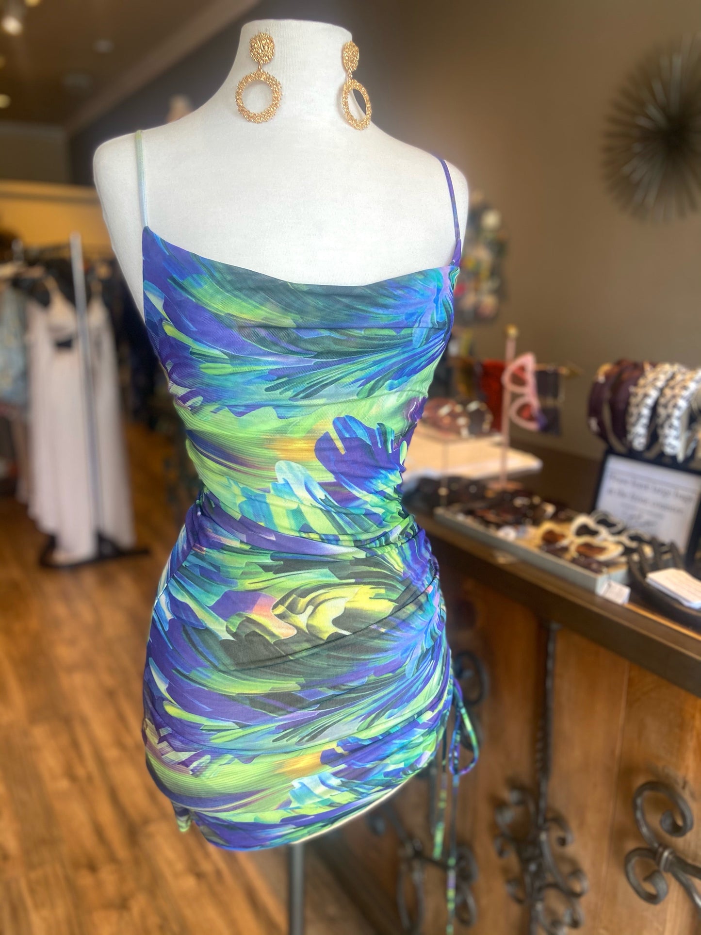 Printed Mesh Mini Dress