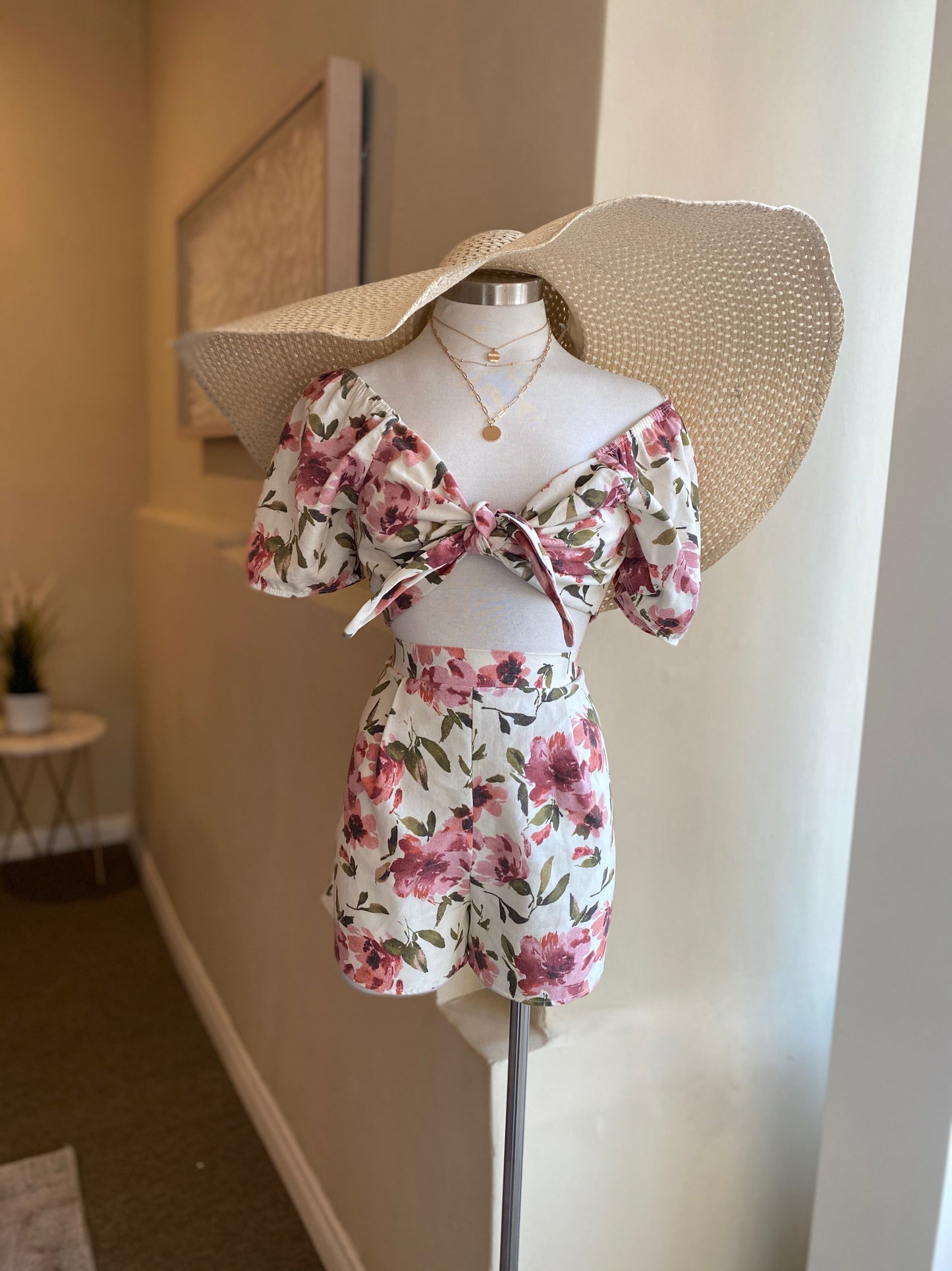 O/S Knot Floral Short Set FINAL SALE
