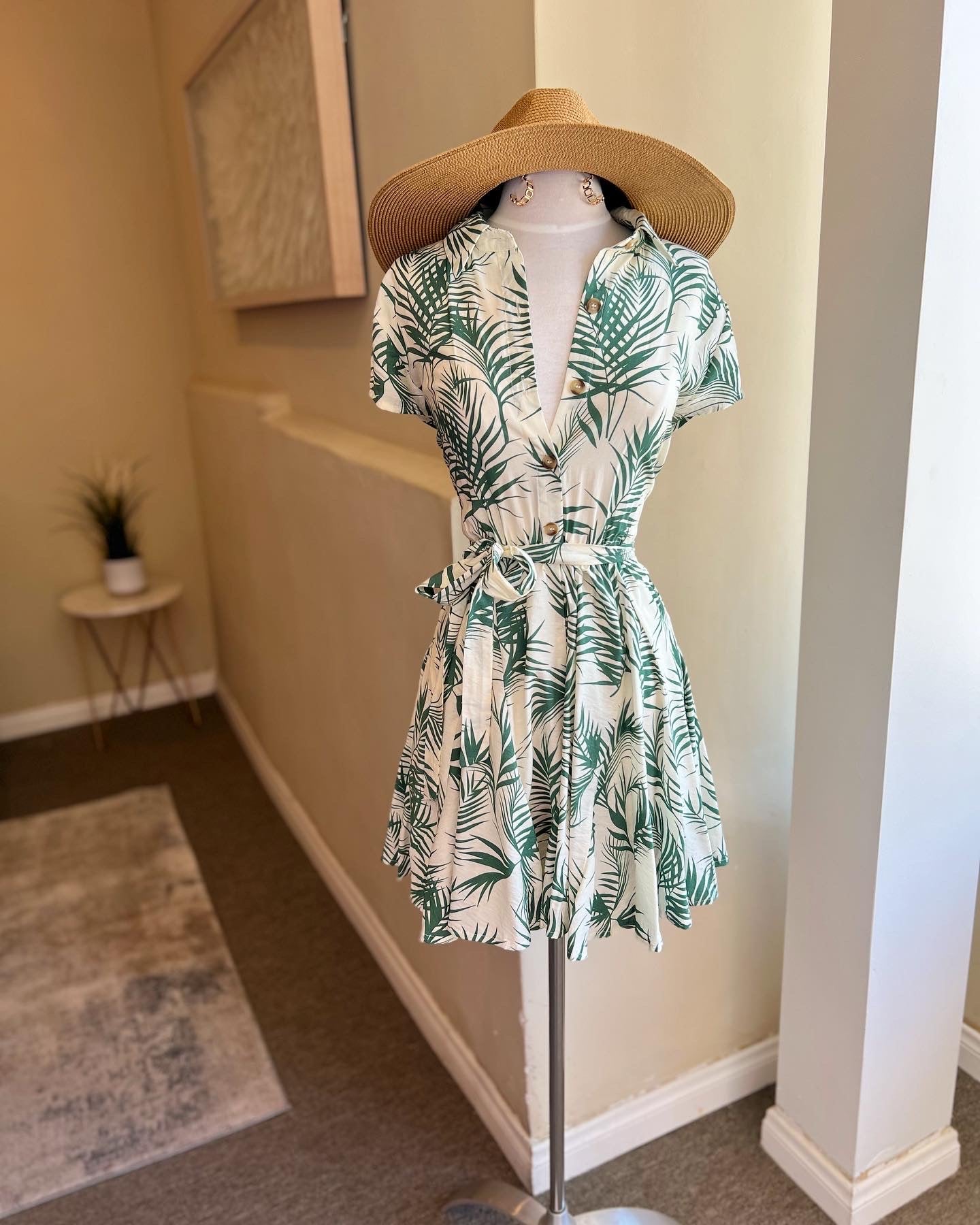 Short Sleeve Button Down Belted Dress