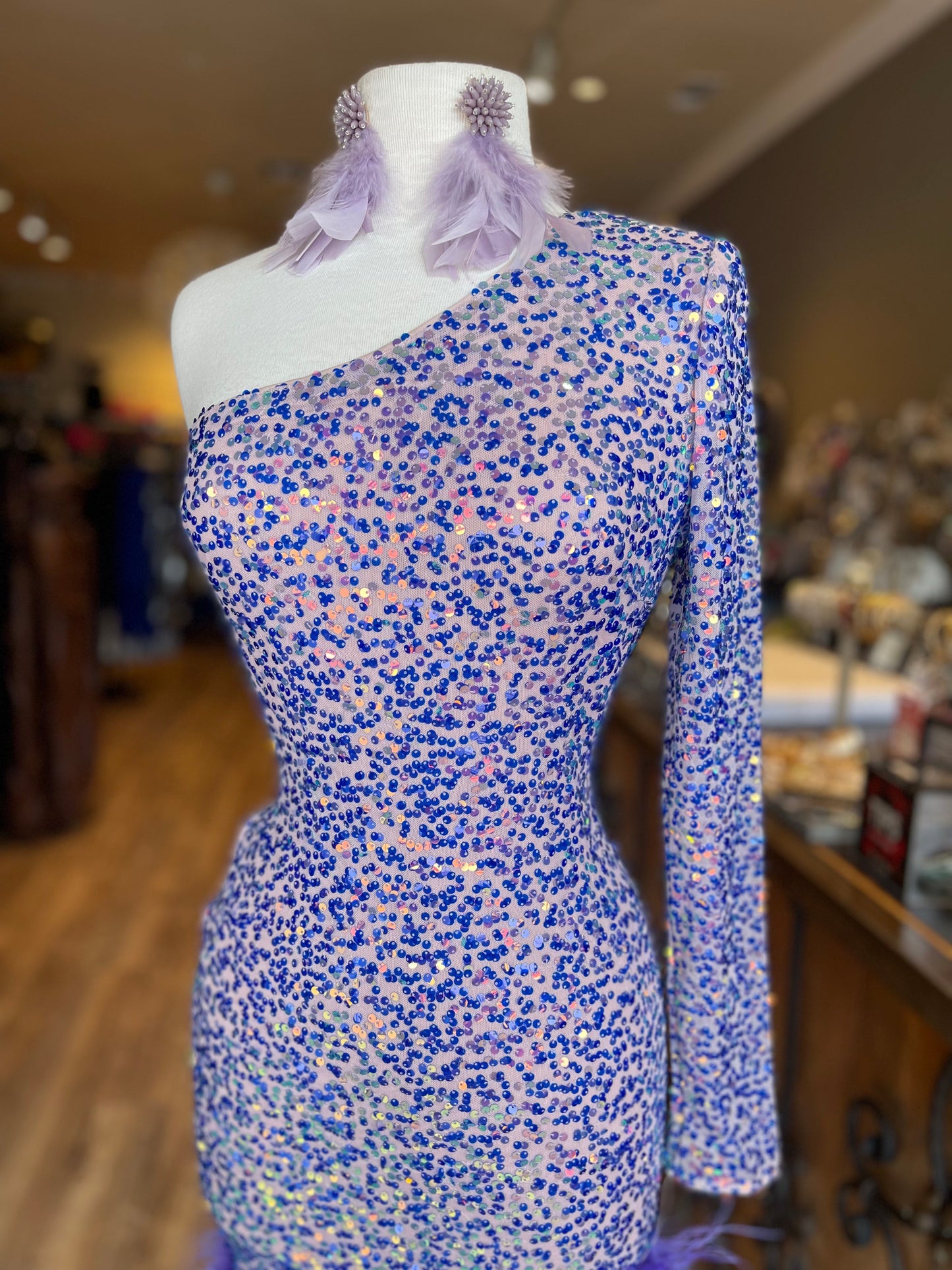 Feather Bottom 1 Shoulder Dress