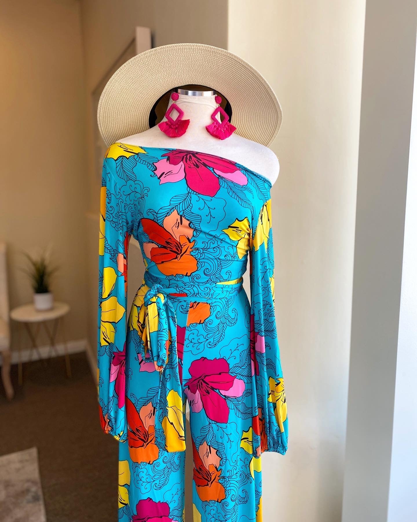 Belted Floral Wide Leg Jumper
