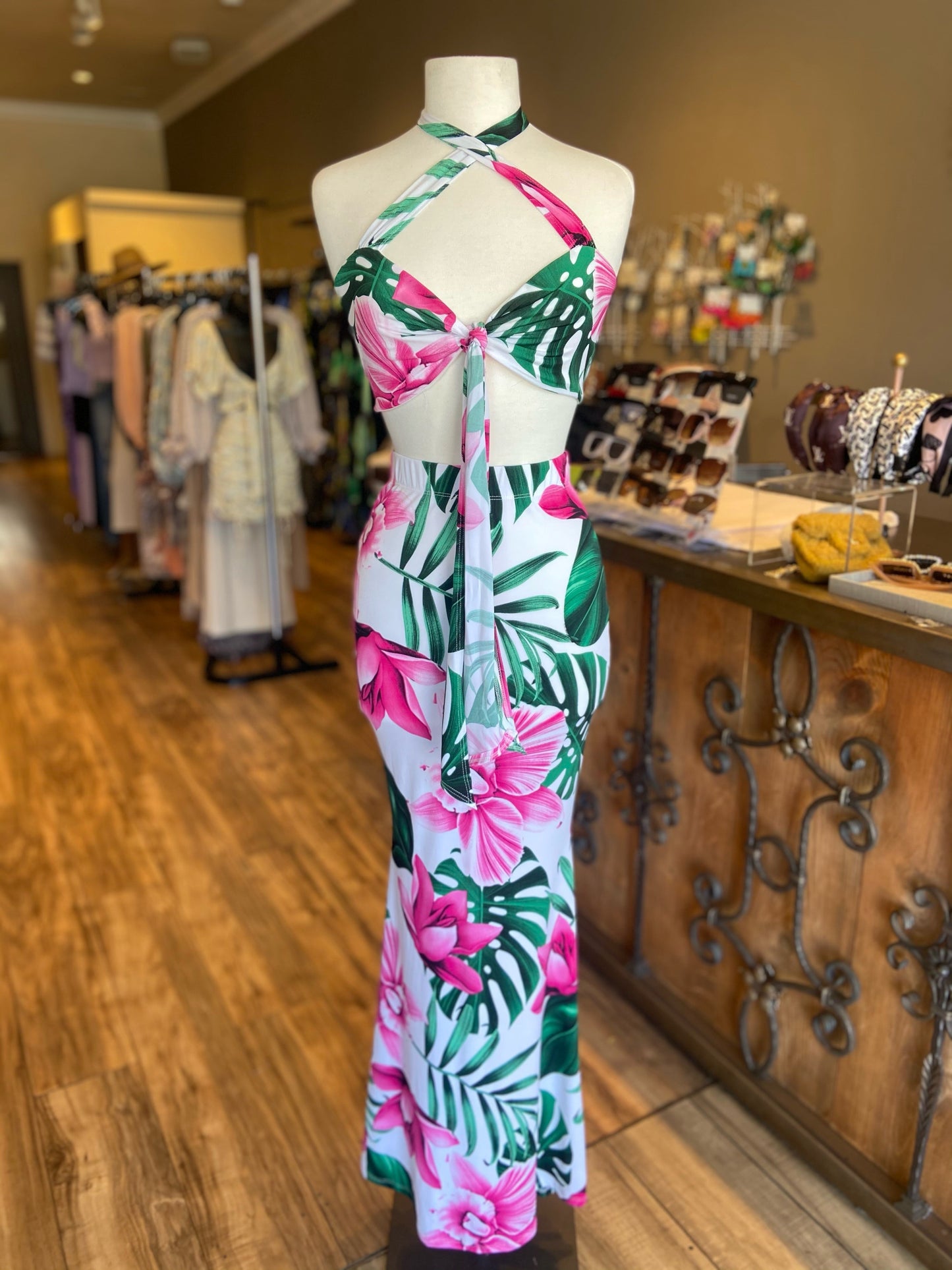 Floral Bra Top Long Skirt Set