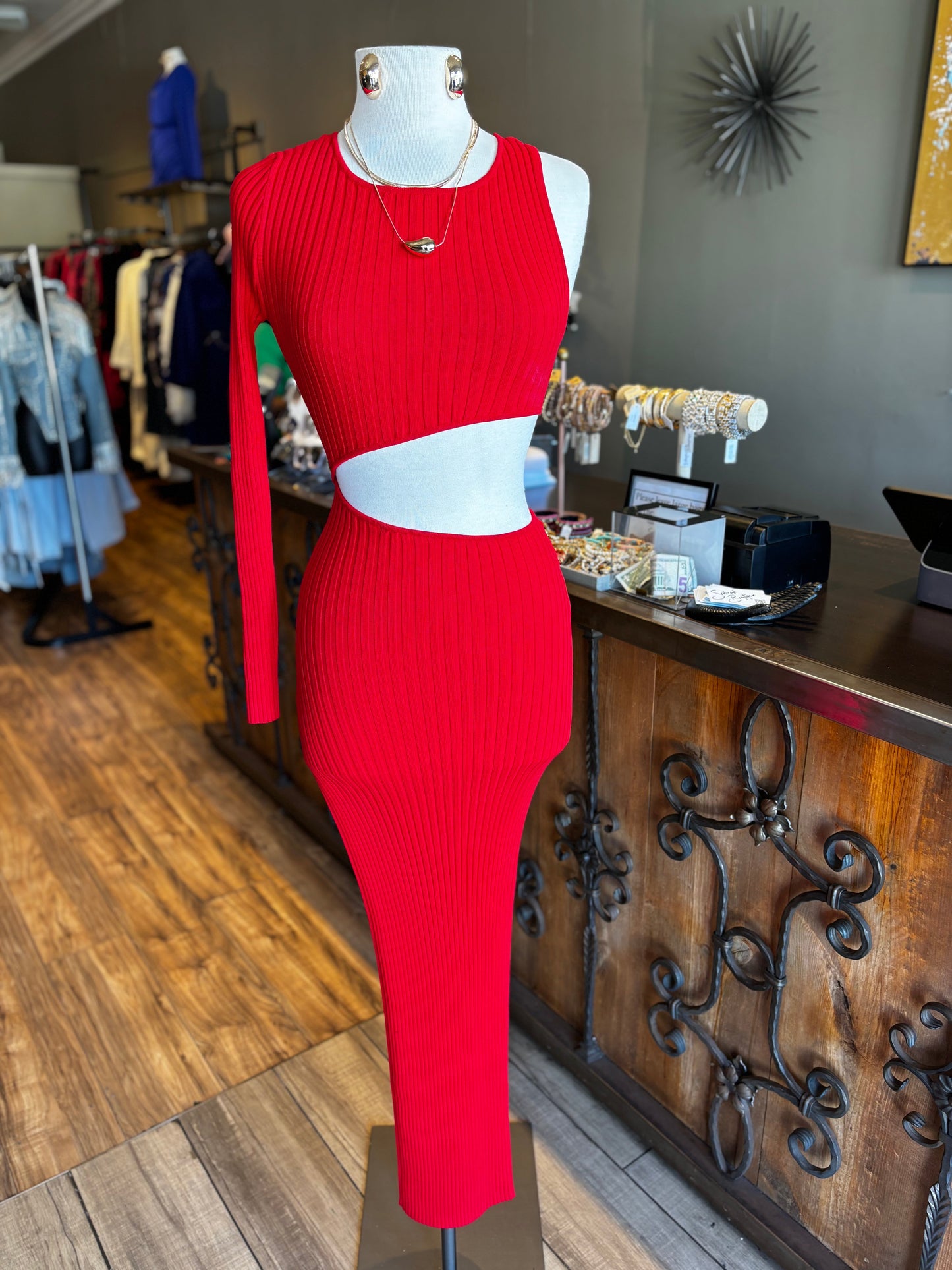 One Sleeve High Slit Dress