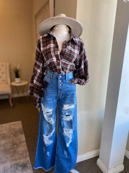 Button Down Plaid Shirt Jacket