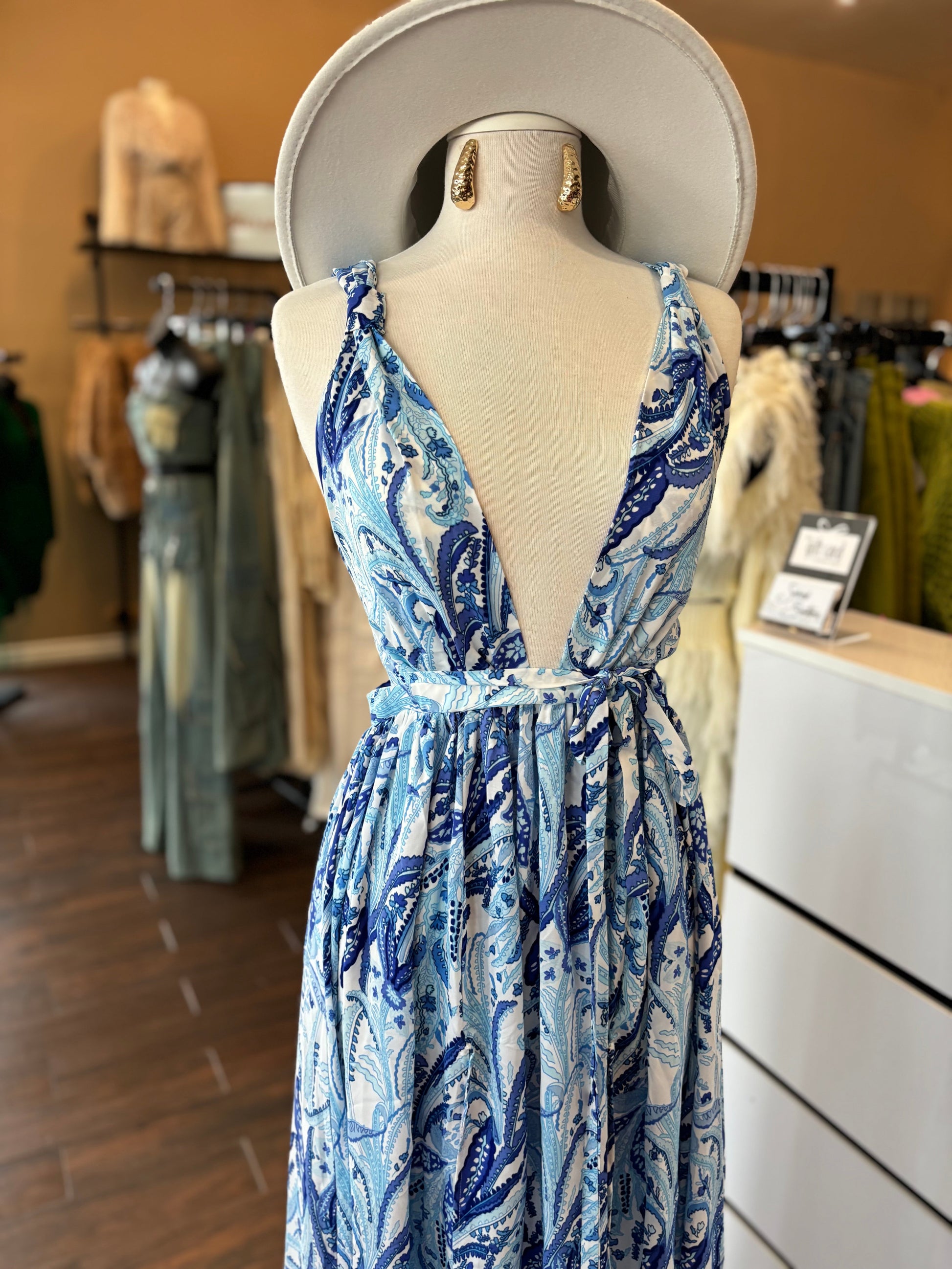 Paisley Print Blue Dress - L Paisley Print Blue Dress - L