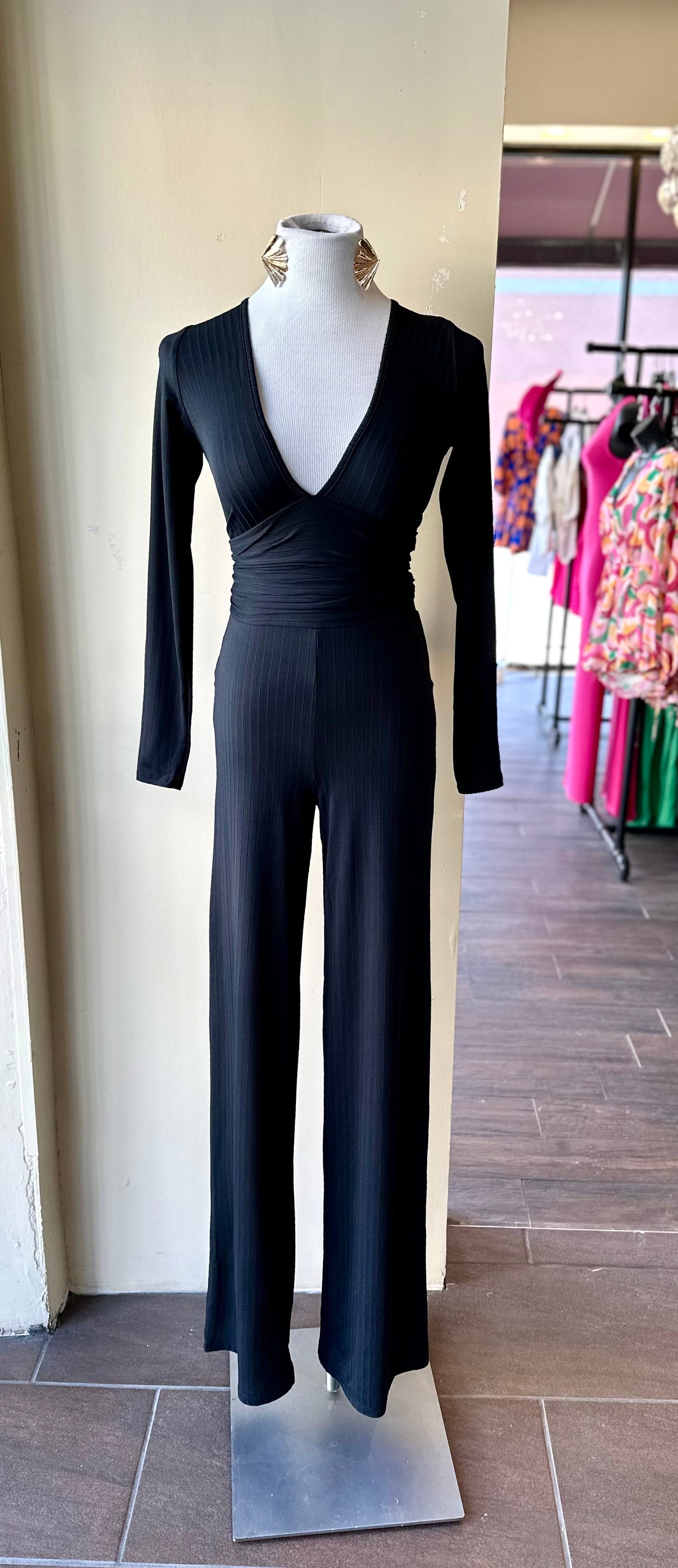 Deep V Neck Long Sleeve Top W Pants