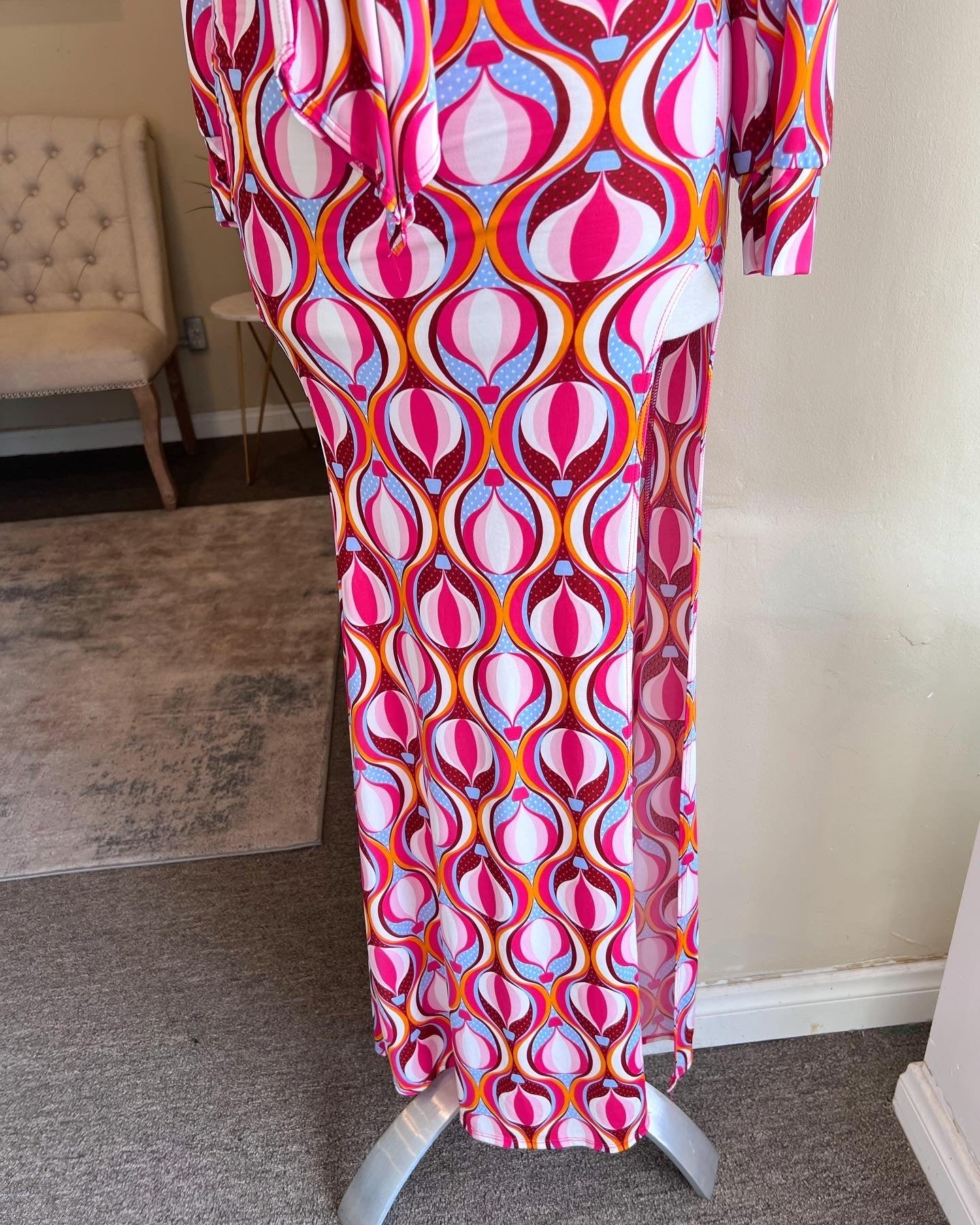 Printed Front Tie Blouse & Slit Skirt
