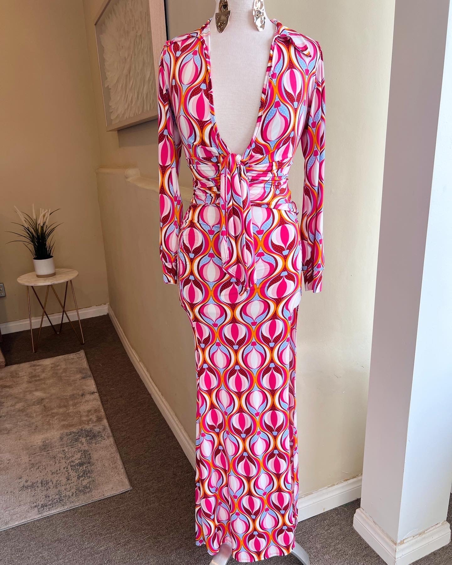 Printed Front Tie Blouse & Slit Skirt
