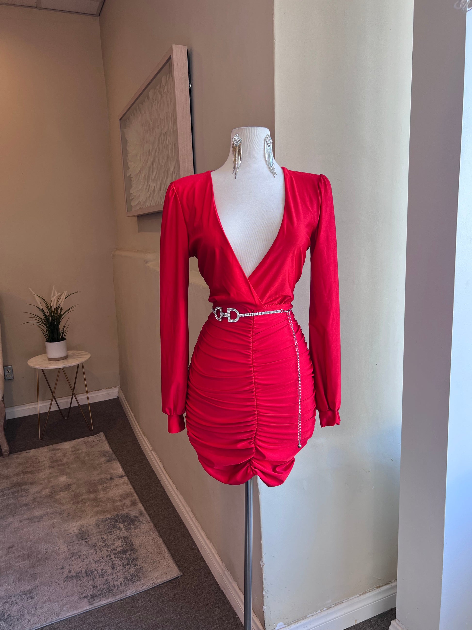 red long sleeve spandex dress SPANX Red Ponte Long Sleeve Mini Dress
