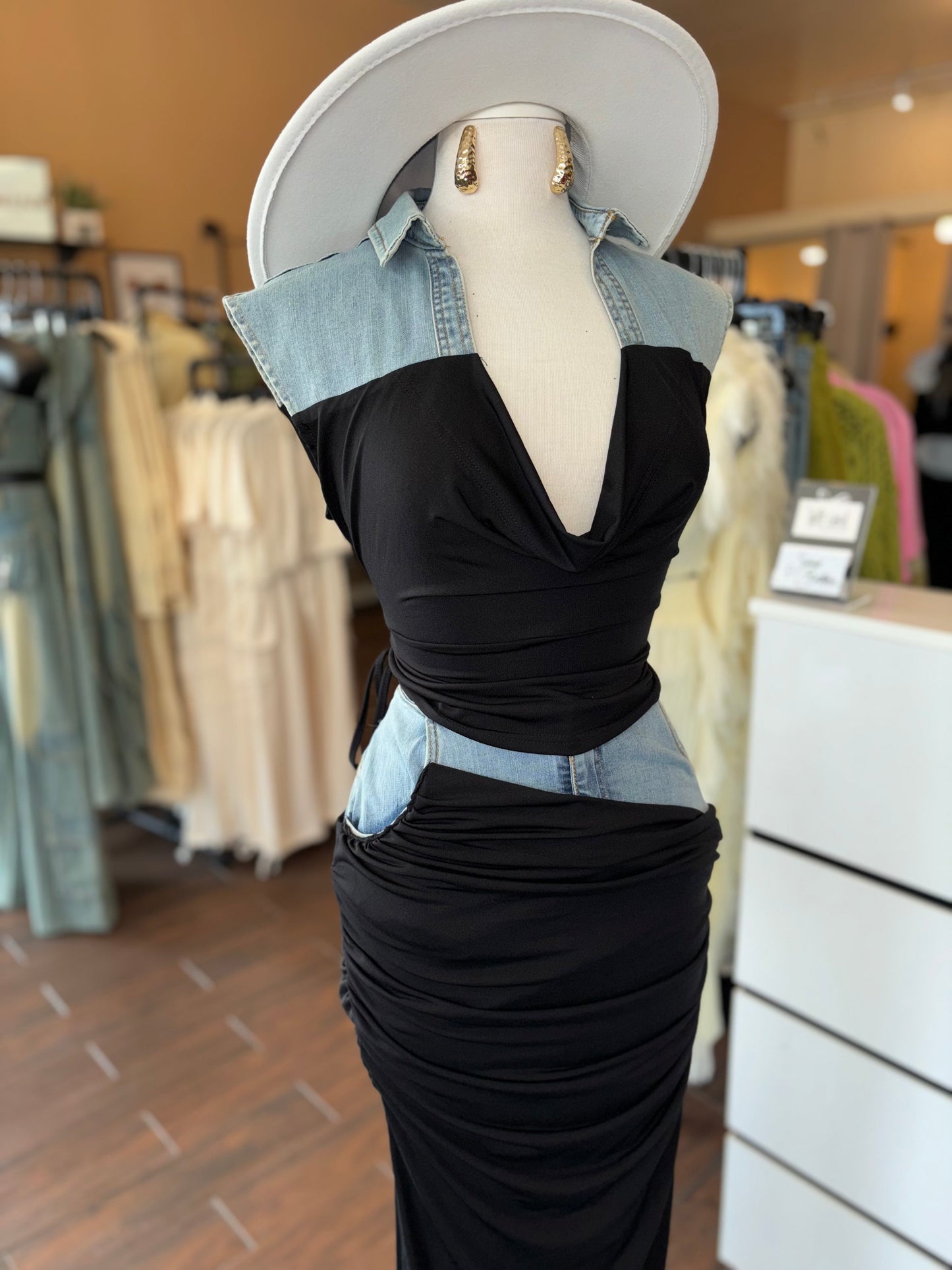 Cowl Neck Top and Long Skirt