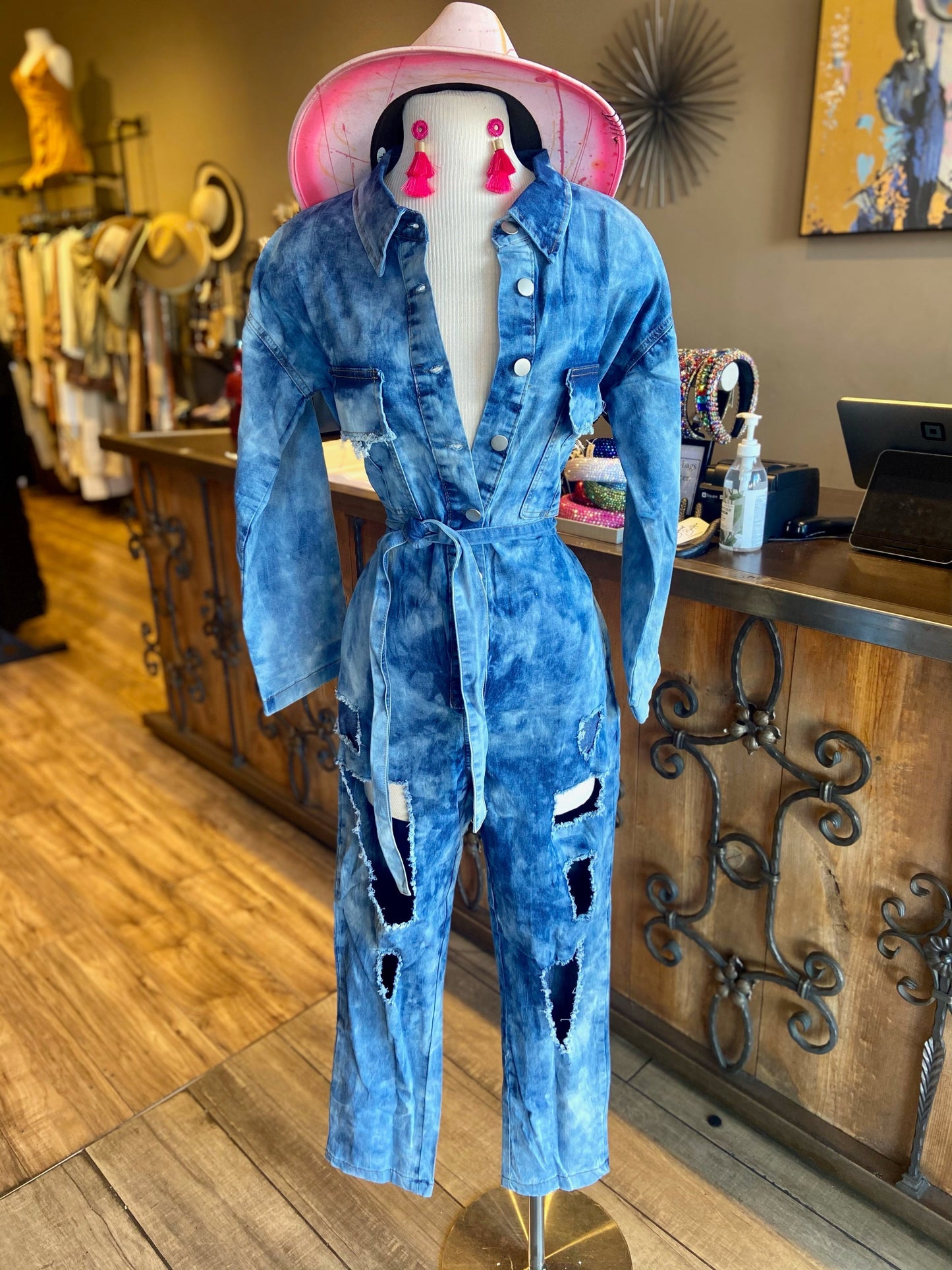 Ripped Button Up Denim Jumper