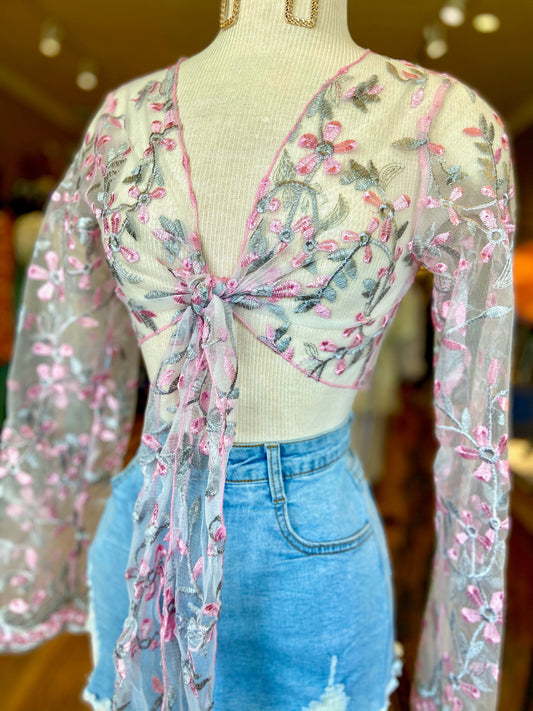 Embroidery Mesh Tye Top
