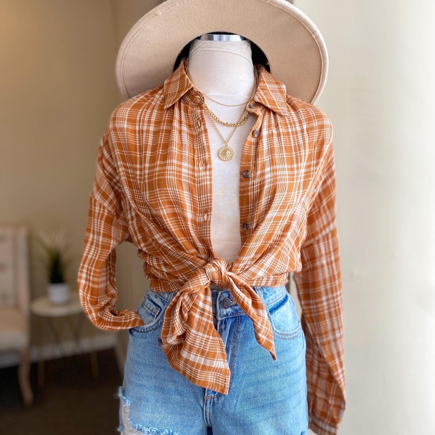 Plaid Button Down Top