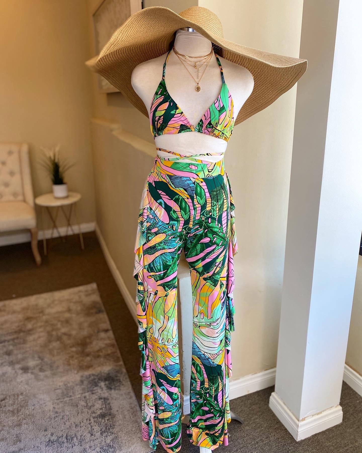 Print Bikini Ruffle Pants Set FINAL SALE