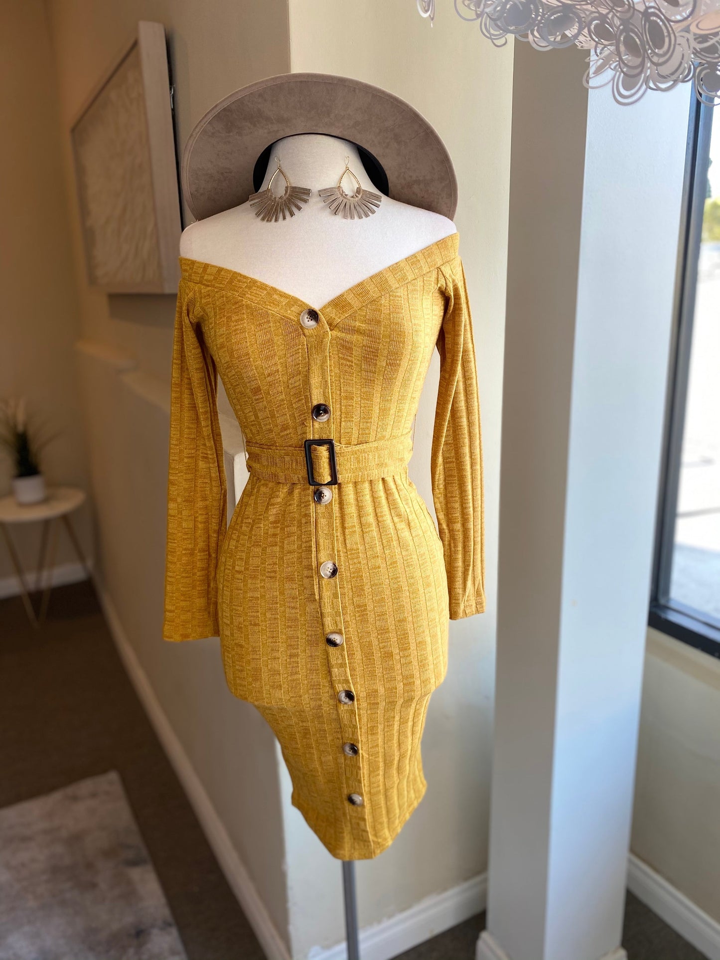O/S Belted Button Sweater Dress