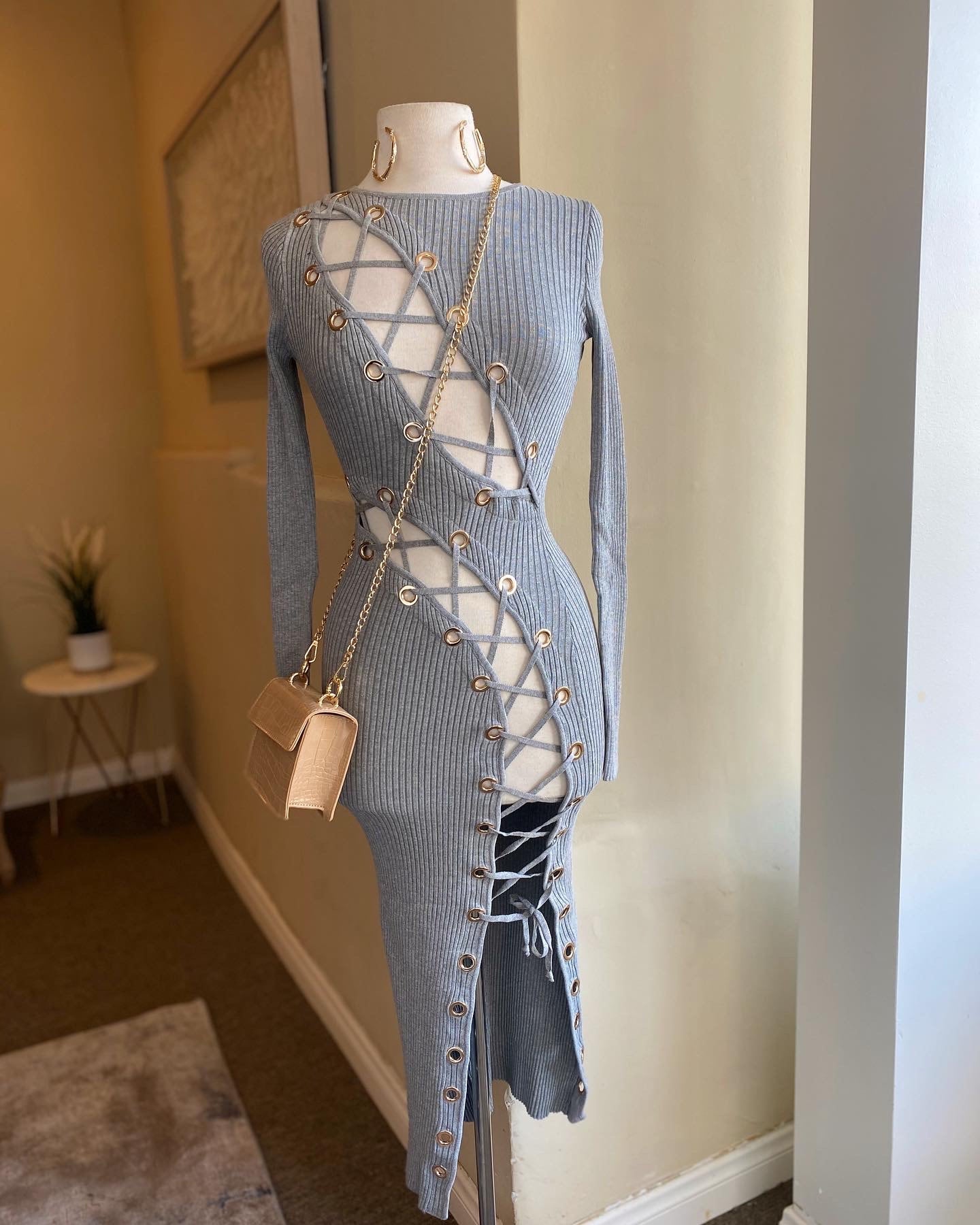 Lace Up Sweater Dress