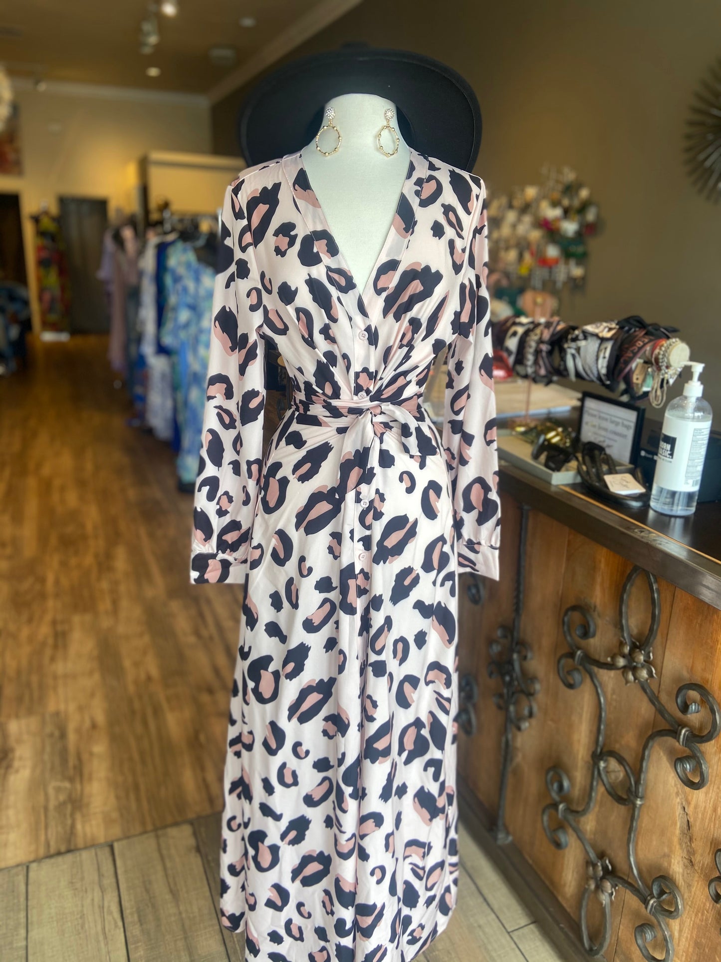 Pink Leopard Long Shirt Dress
