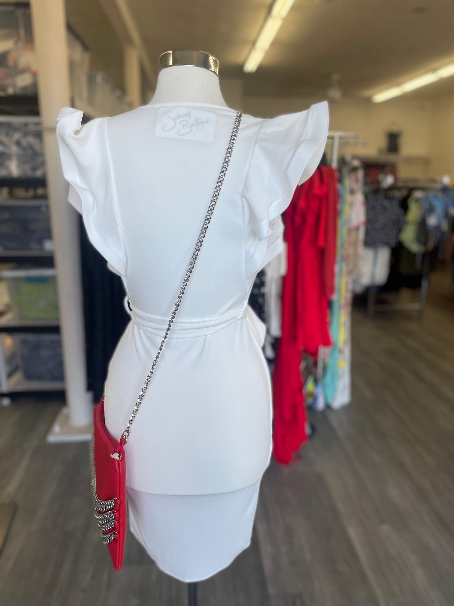 Fitted Ruffle Sleeve Wrap Dress