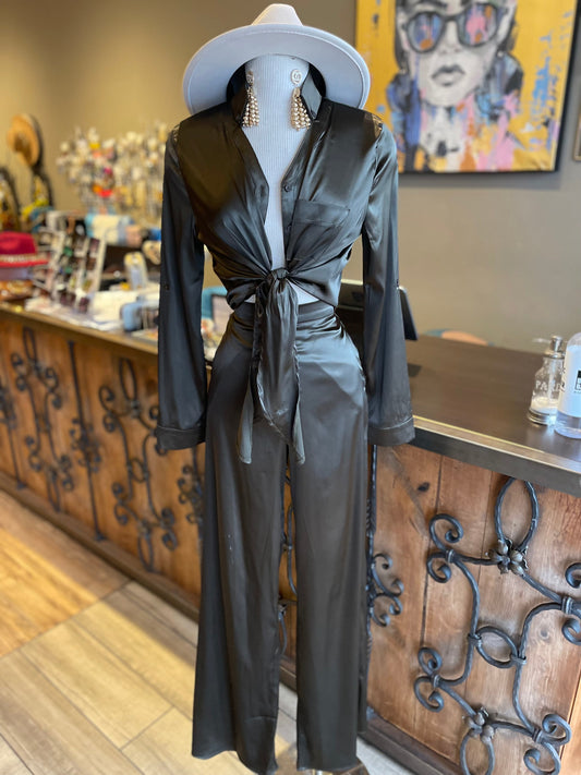 Collard Front Tie Pants Set