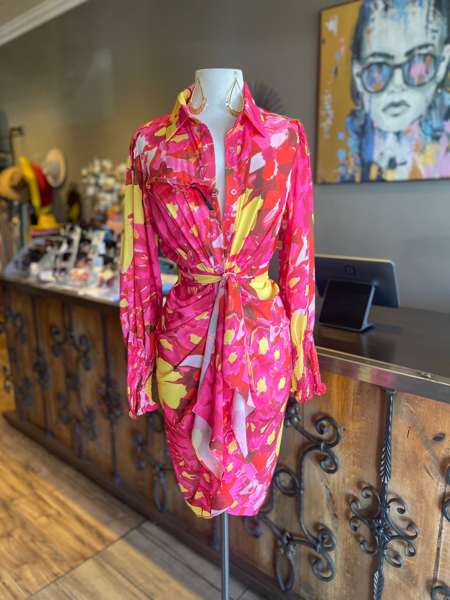 Puff Sleeve Button Front Dress