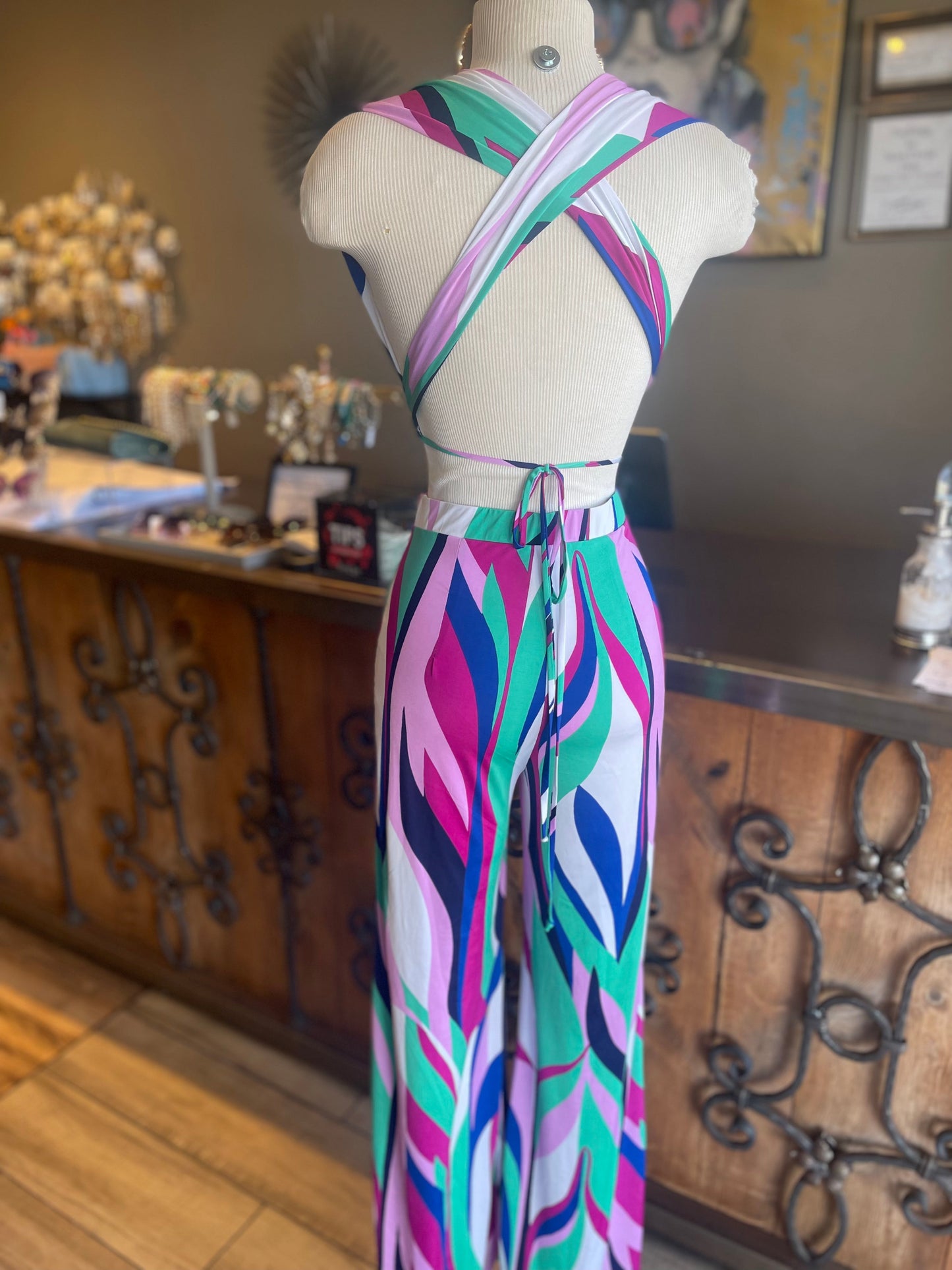 Printed Bra Top Halter Pants Set FINAL SALE