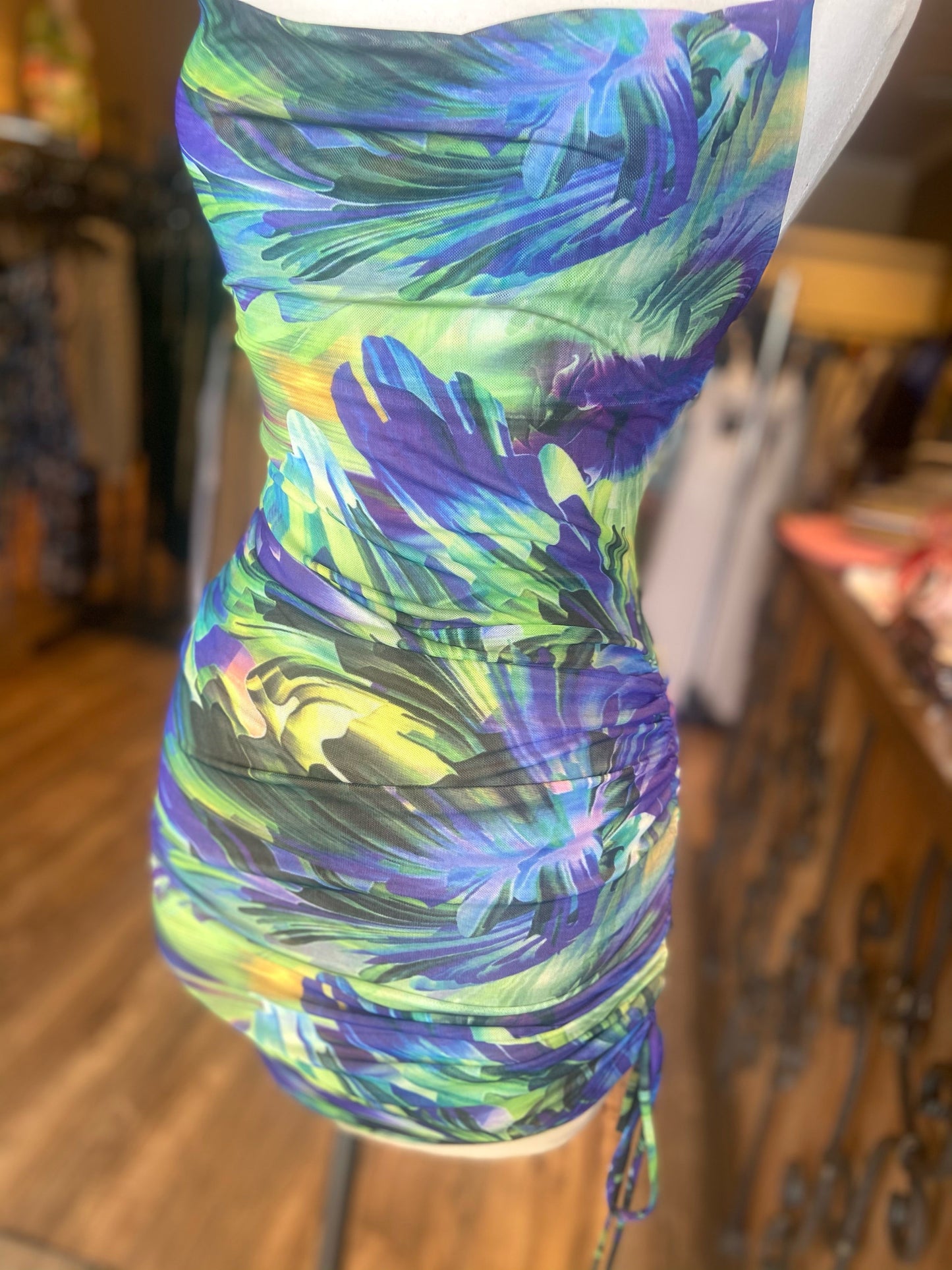 Printed Mesh Mini Dress
