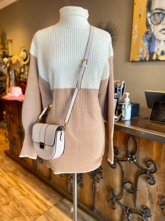 Two Tone Turtle Neck Sweater Dress