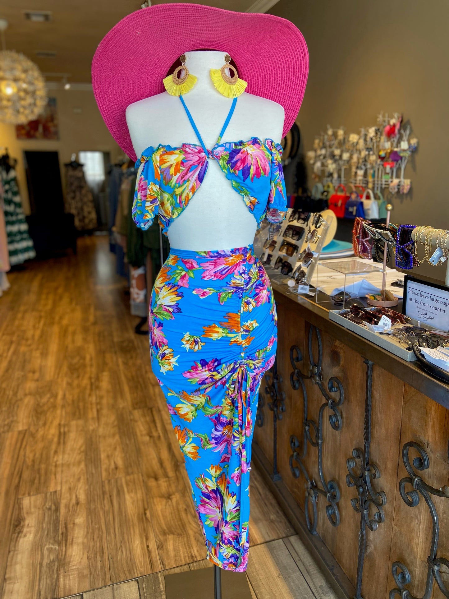 O/S Puff Front Tye Bra Top Ruched Set FINAL SALE