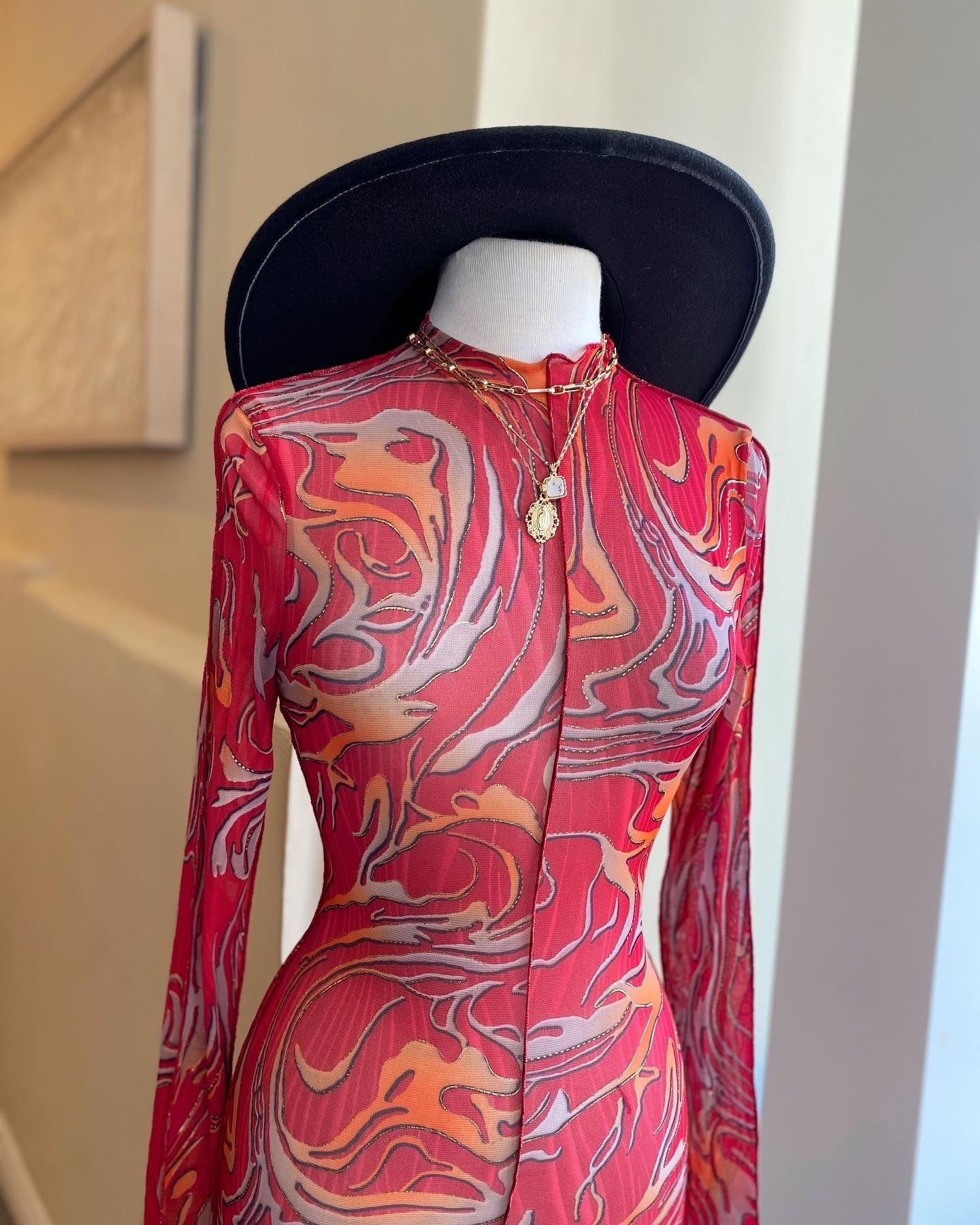 Red Sheer Pattern Dress
