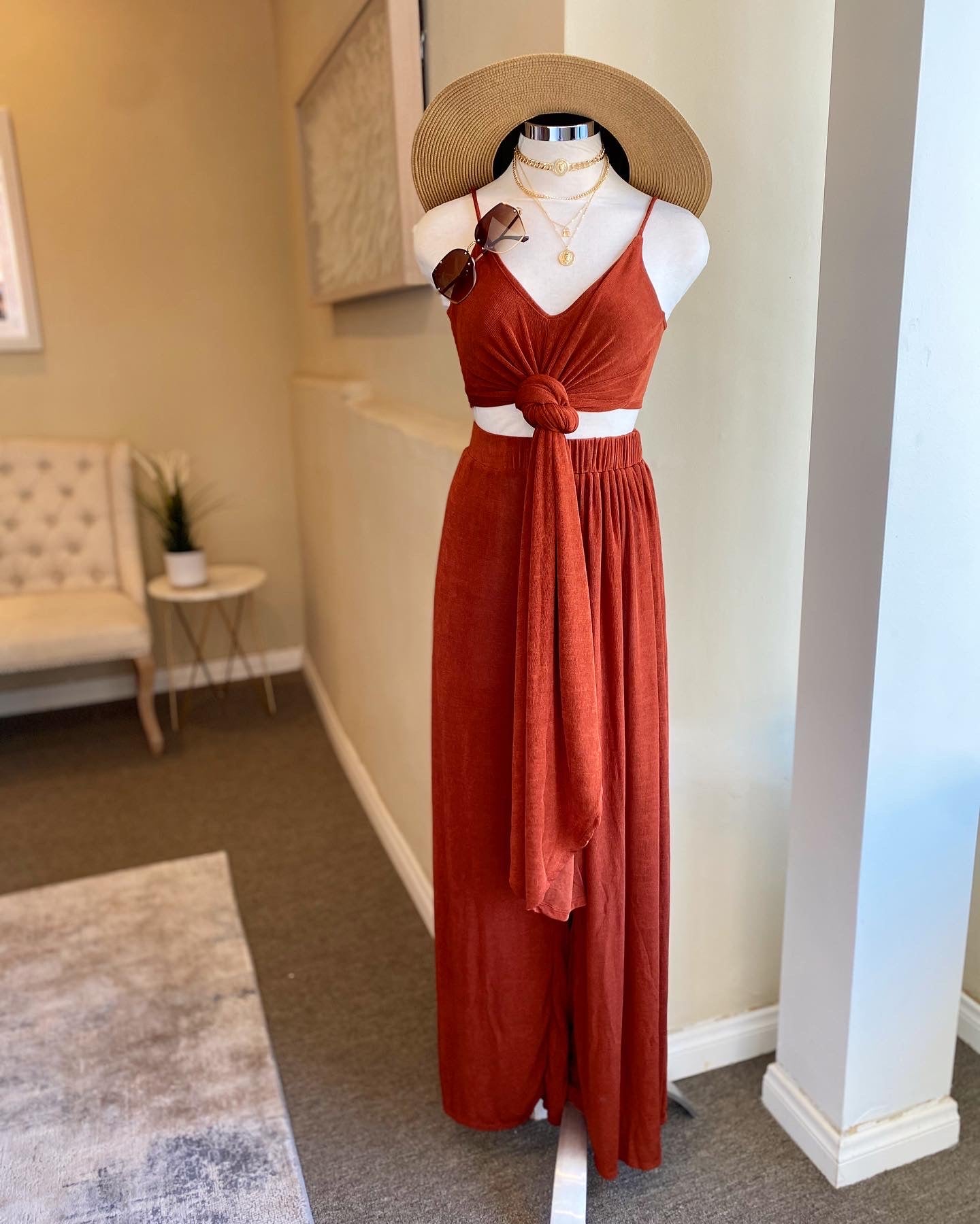 Silky Backless Pants Set