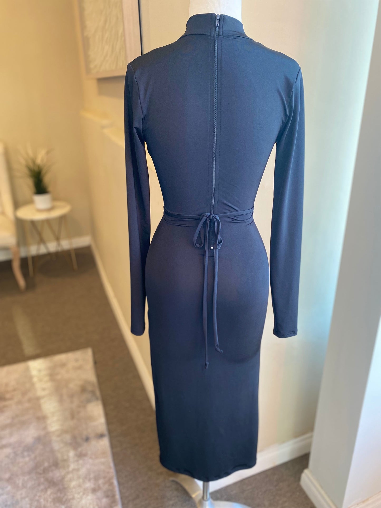 Front Spaghetti Zipper Pencil Dress