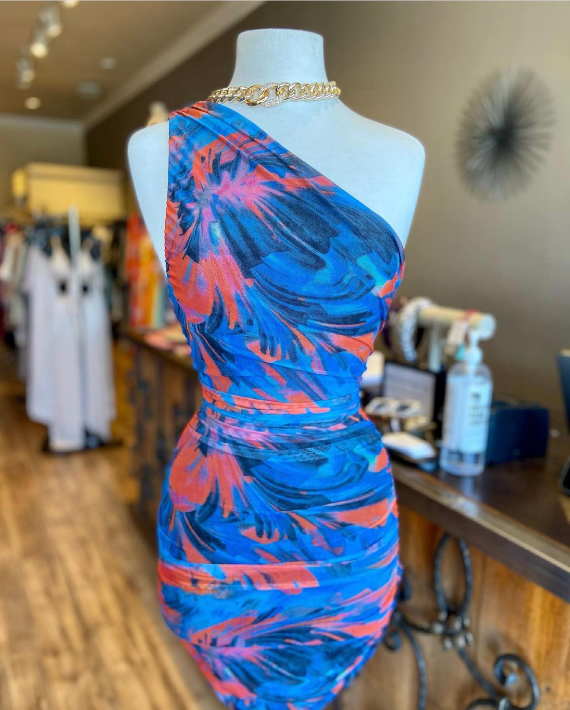 One Shoulder Floral Scrunge