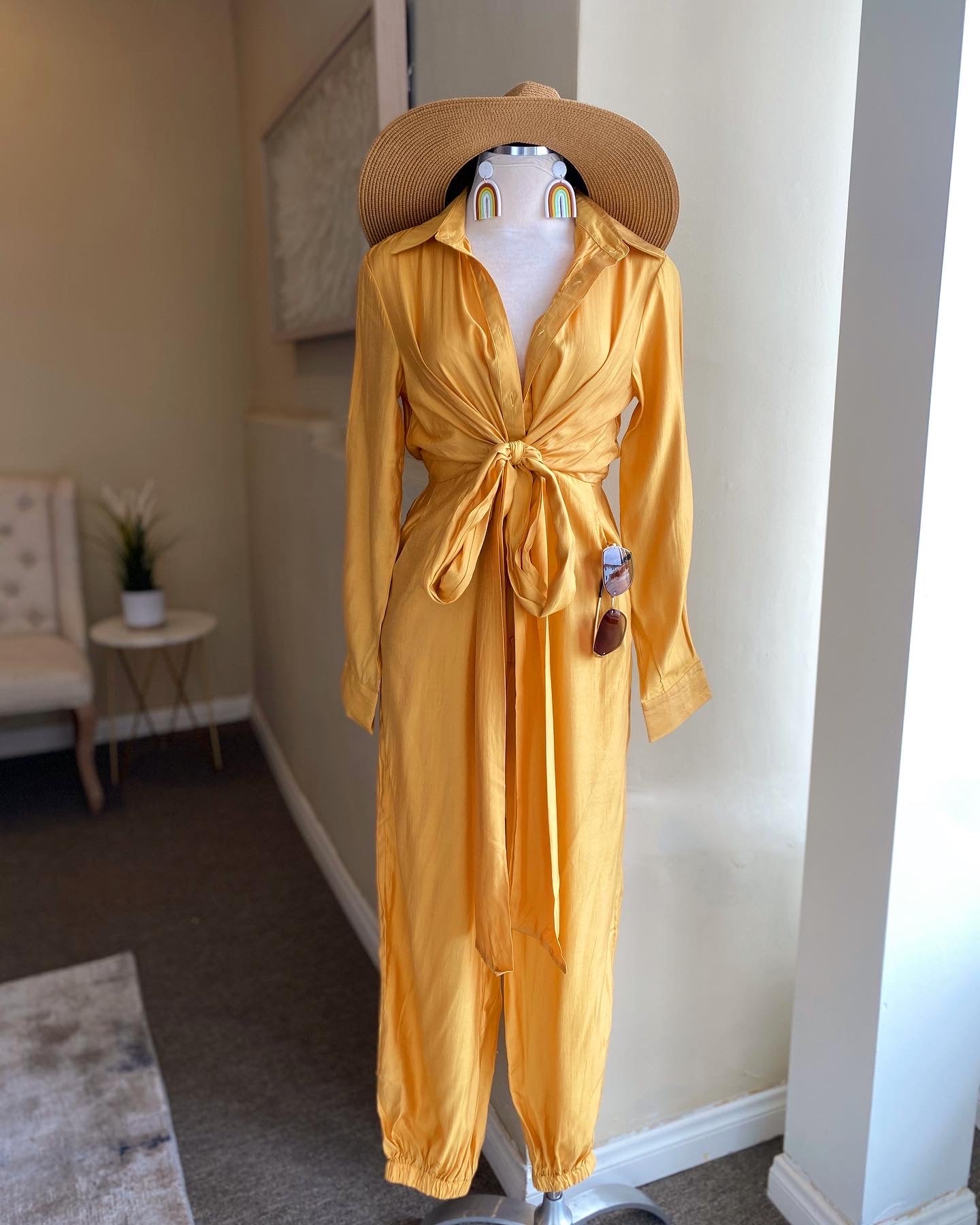 Button Down Twist Tie Front Jumpsuit