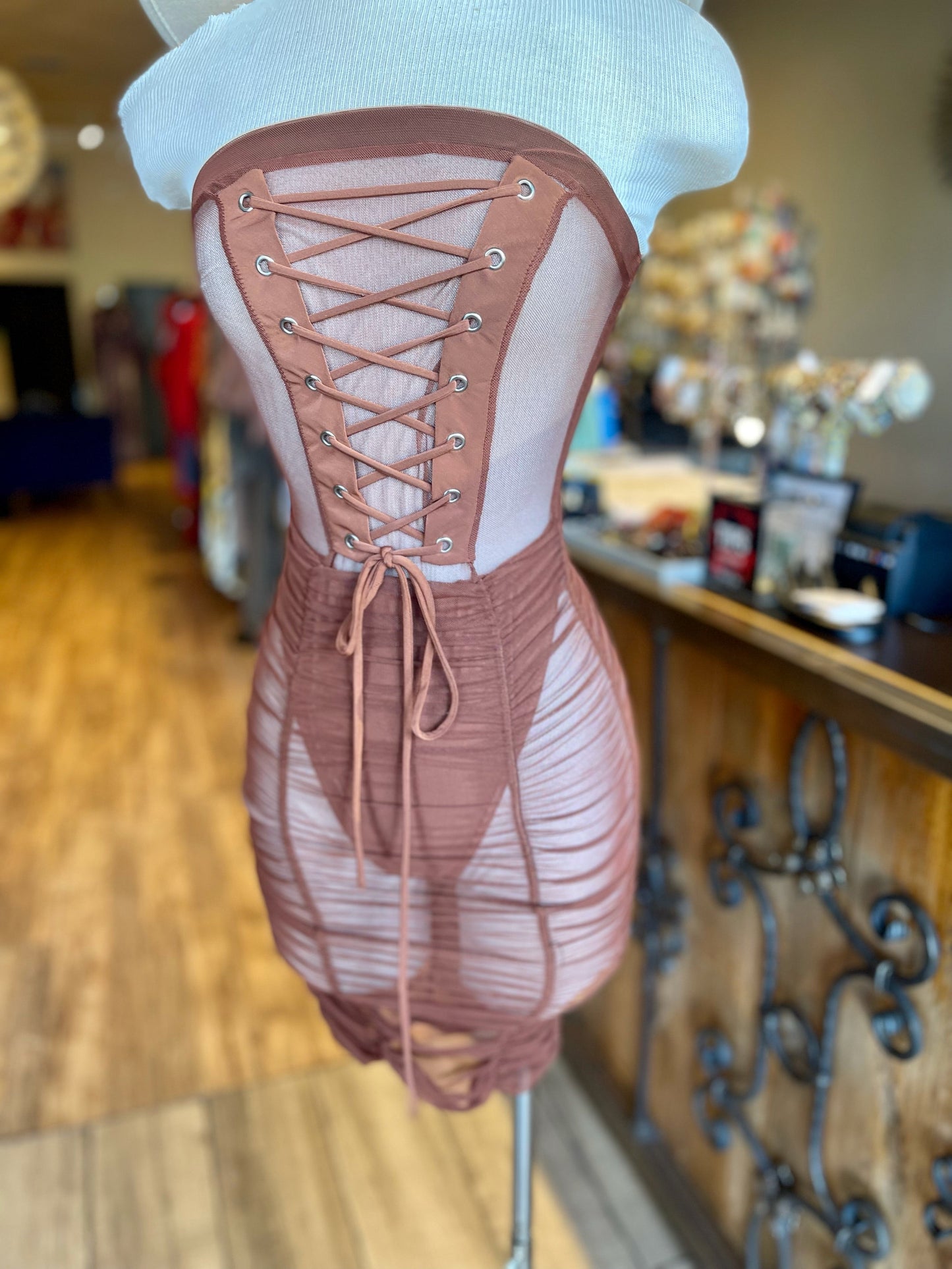 Tube Lace Mesh Mini Dress