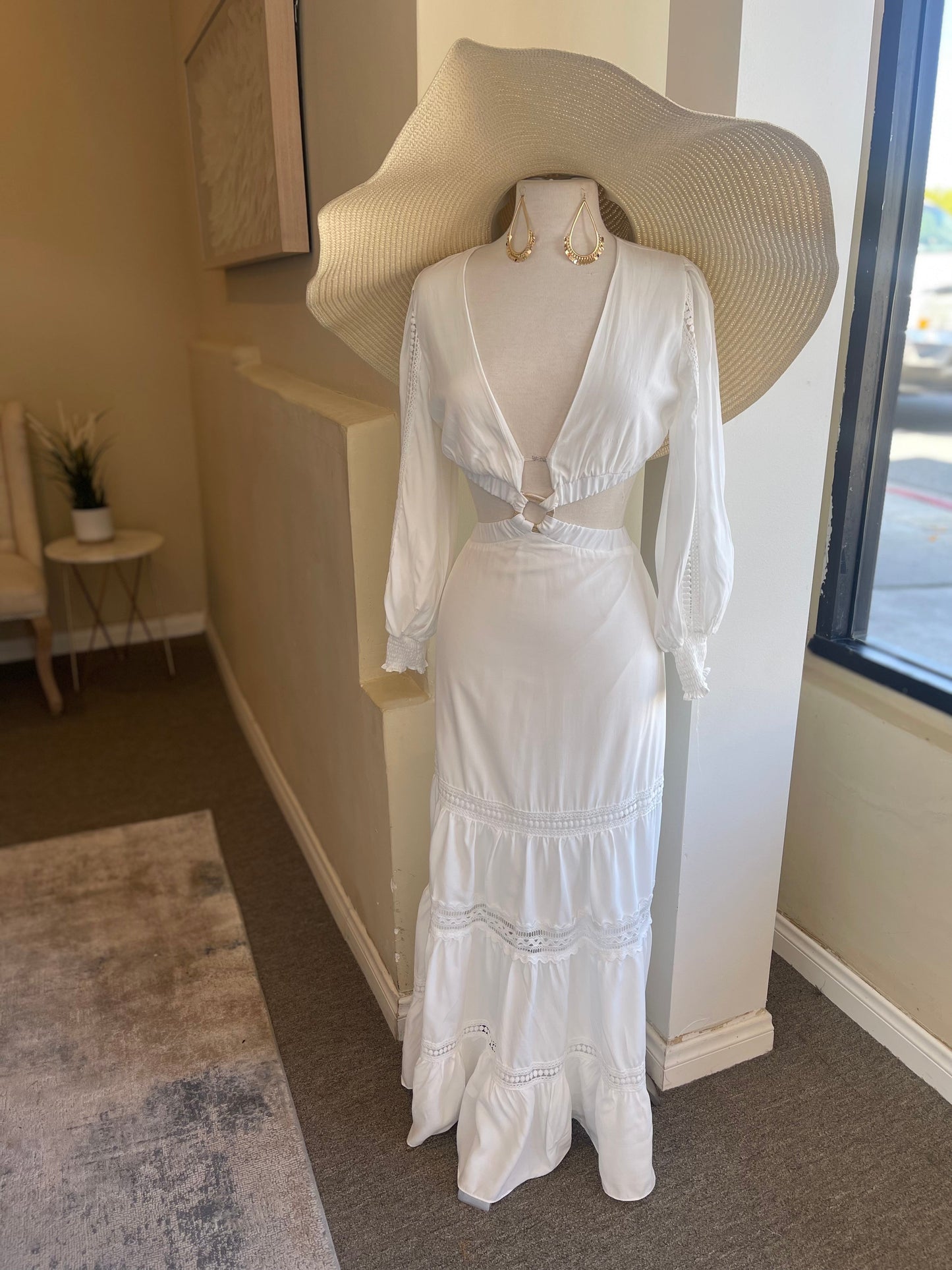 Long Sleeve Tiered Cutout Maxi