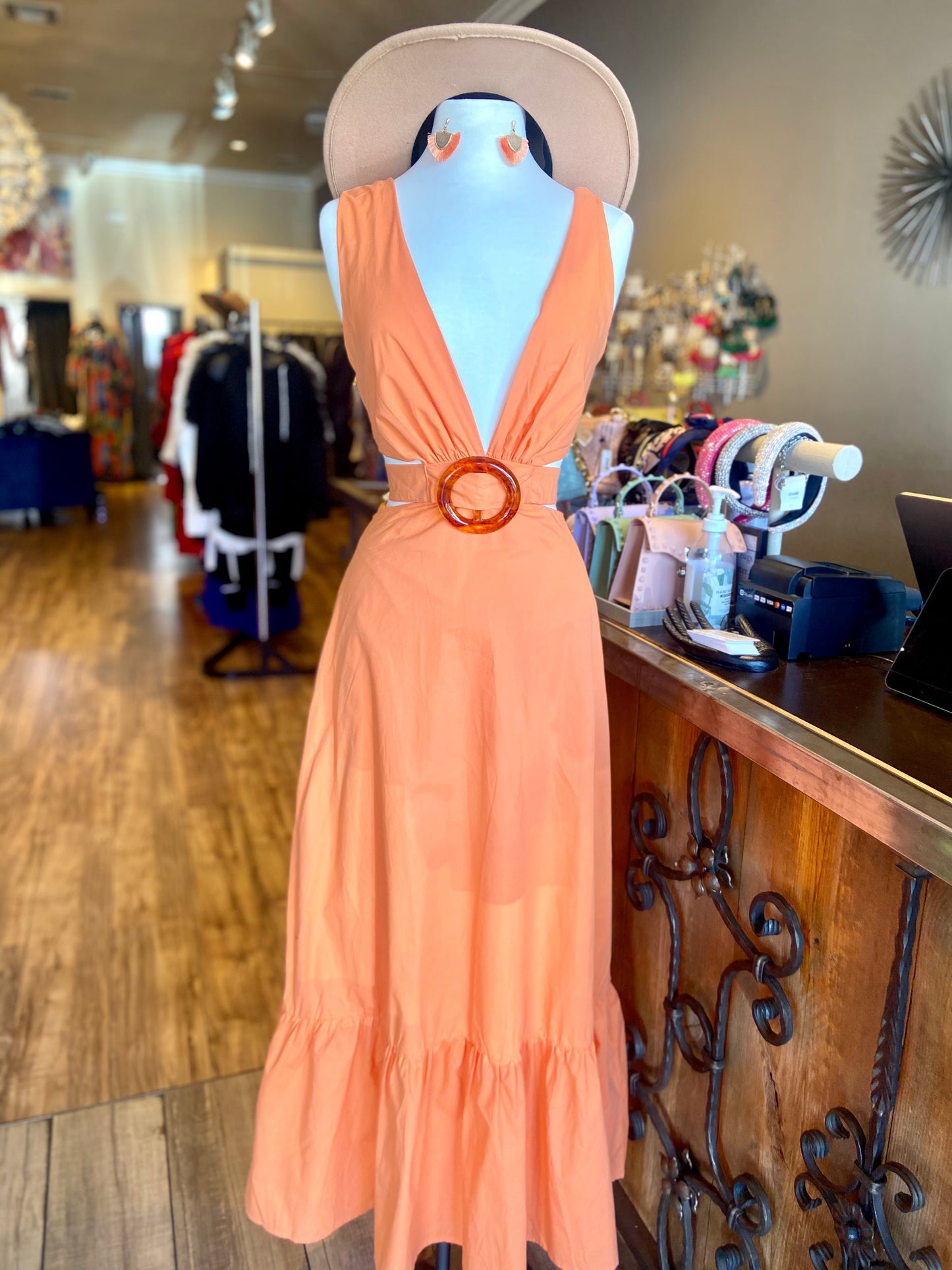 V Cut Side Out Maxi Dress