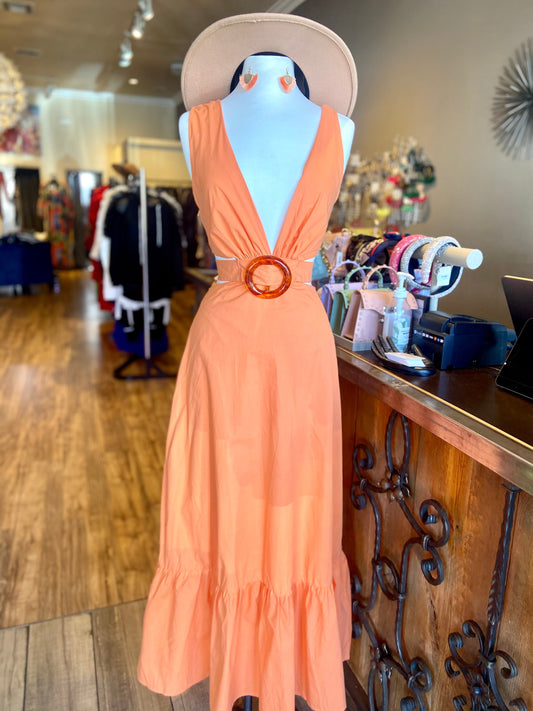 V Cut Side Out Maxi Dress