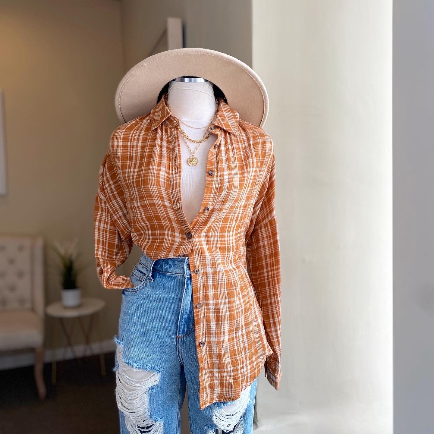 Plaid Button Down Top