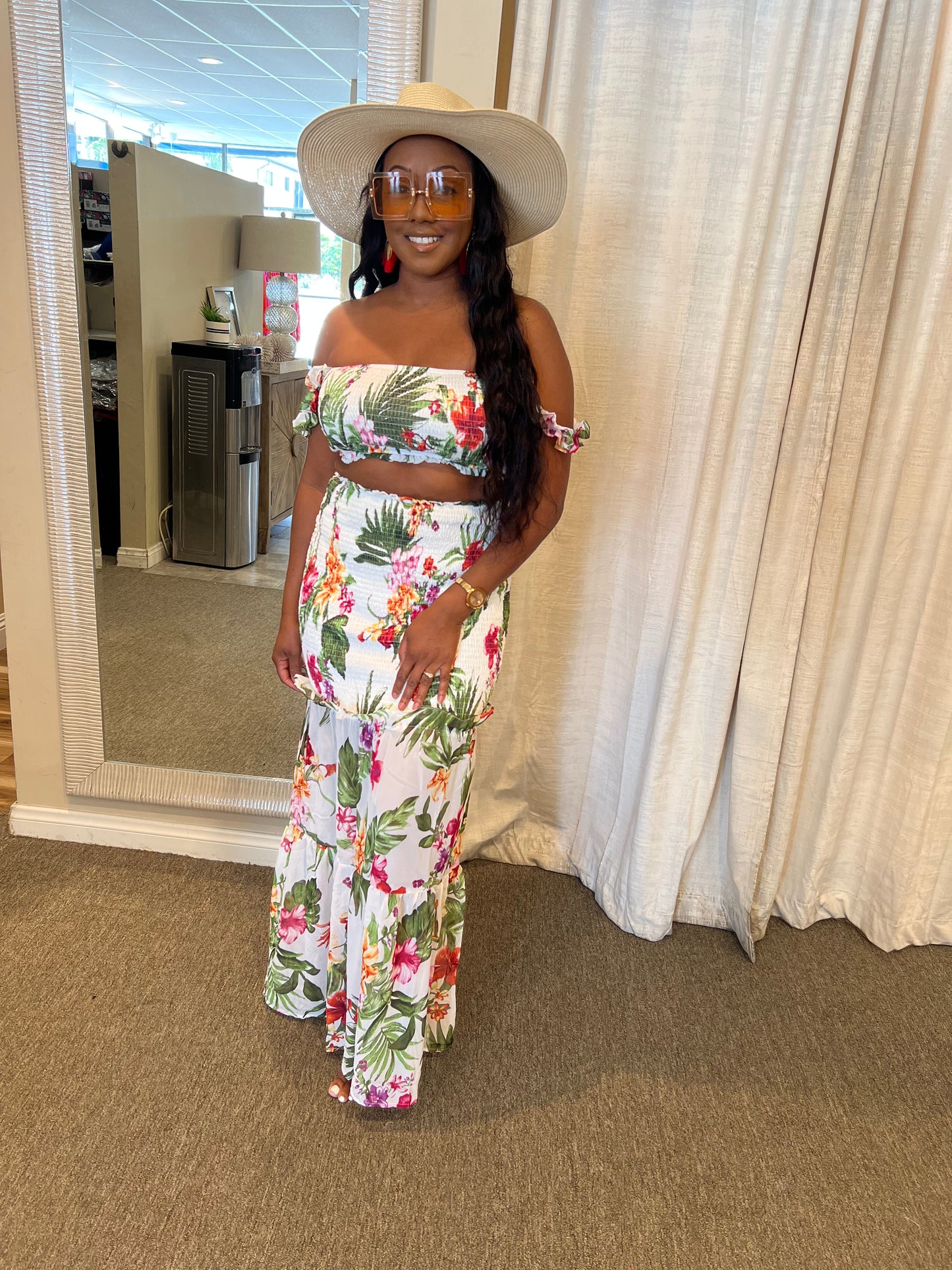 Thin Strap Scrunge Skirt Set