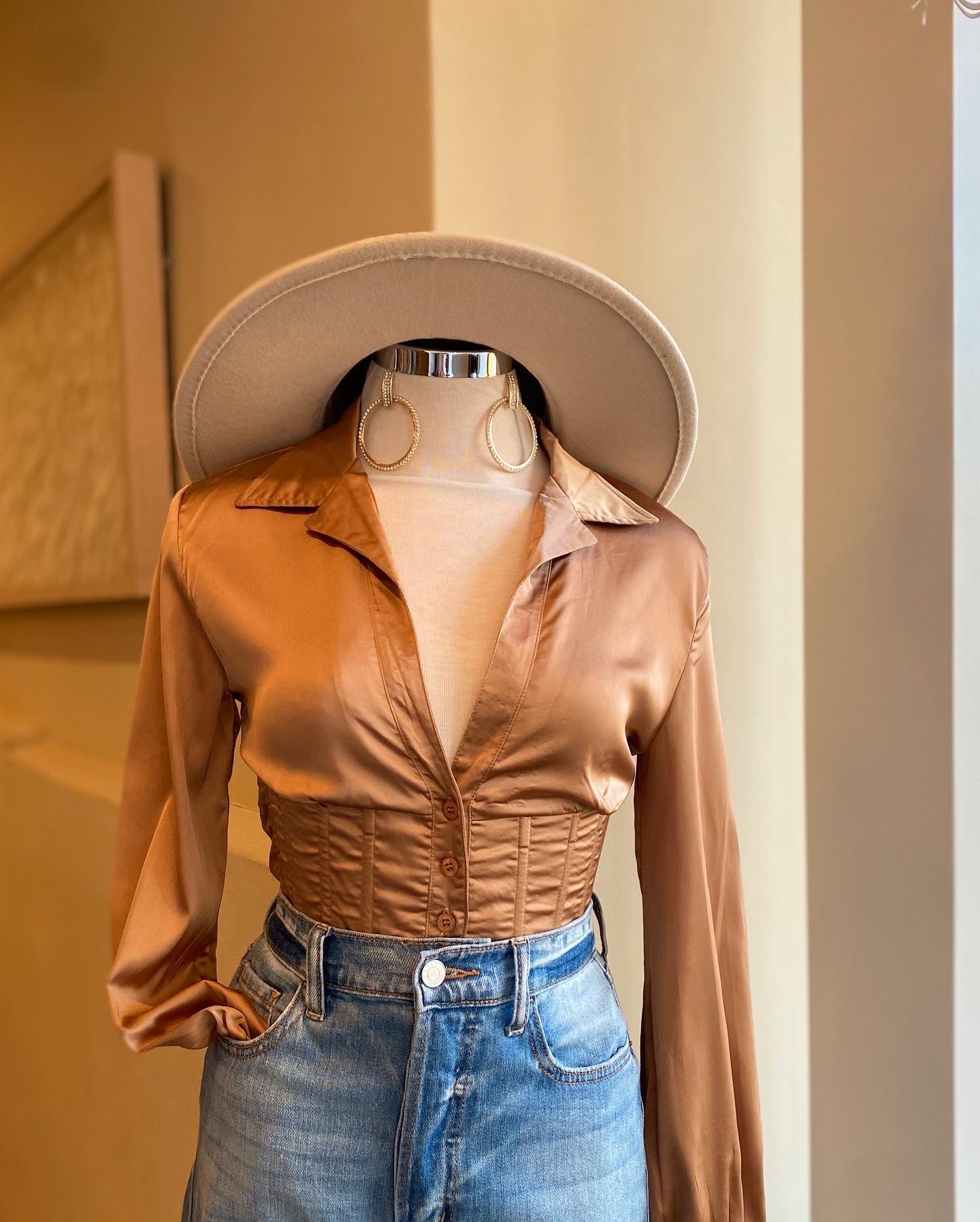 Long Sleeve Button Down Crop Top