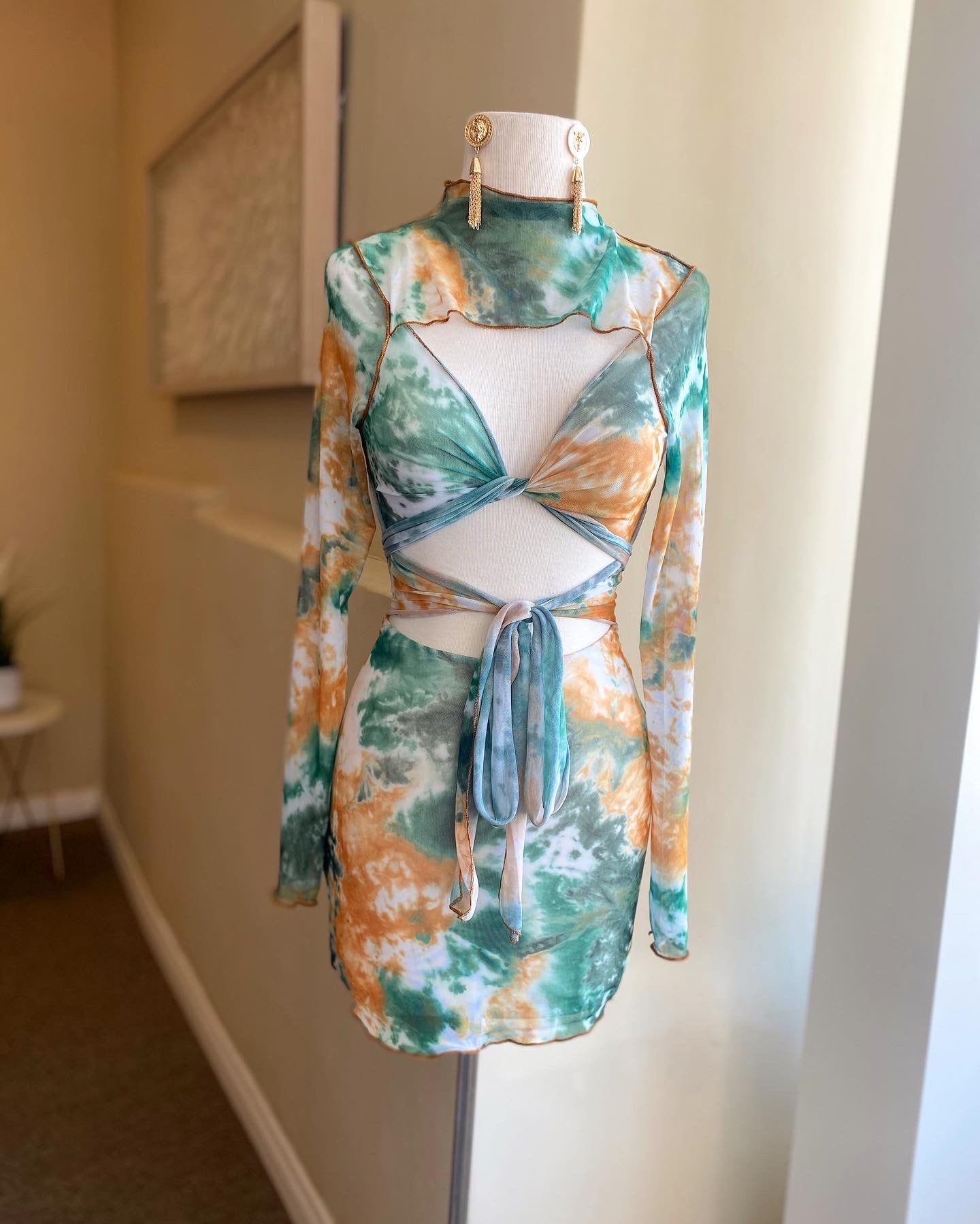 Green Back Tye Mini Dress FINAL SALE