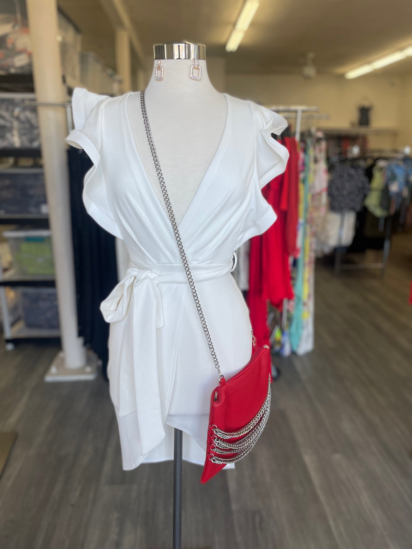 Fitted Ruffle Sleeve Wrap Dress